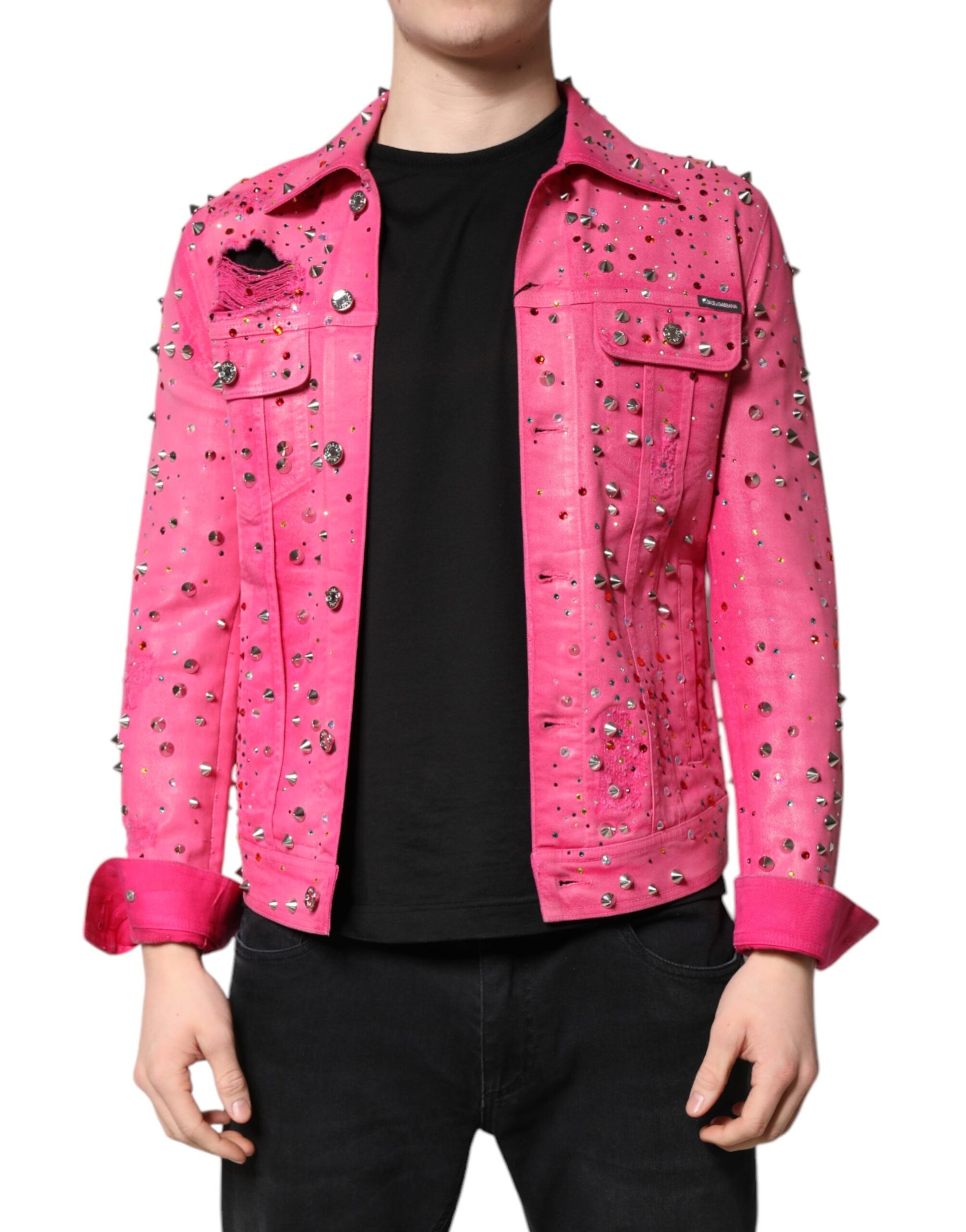 Dolce & Gabbana Pink Crystal Embellished Cotton Denim Jacket | Regal Royce