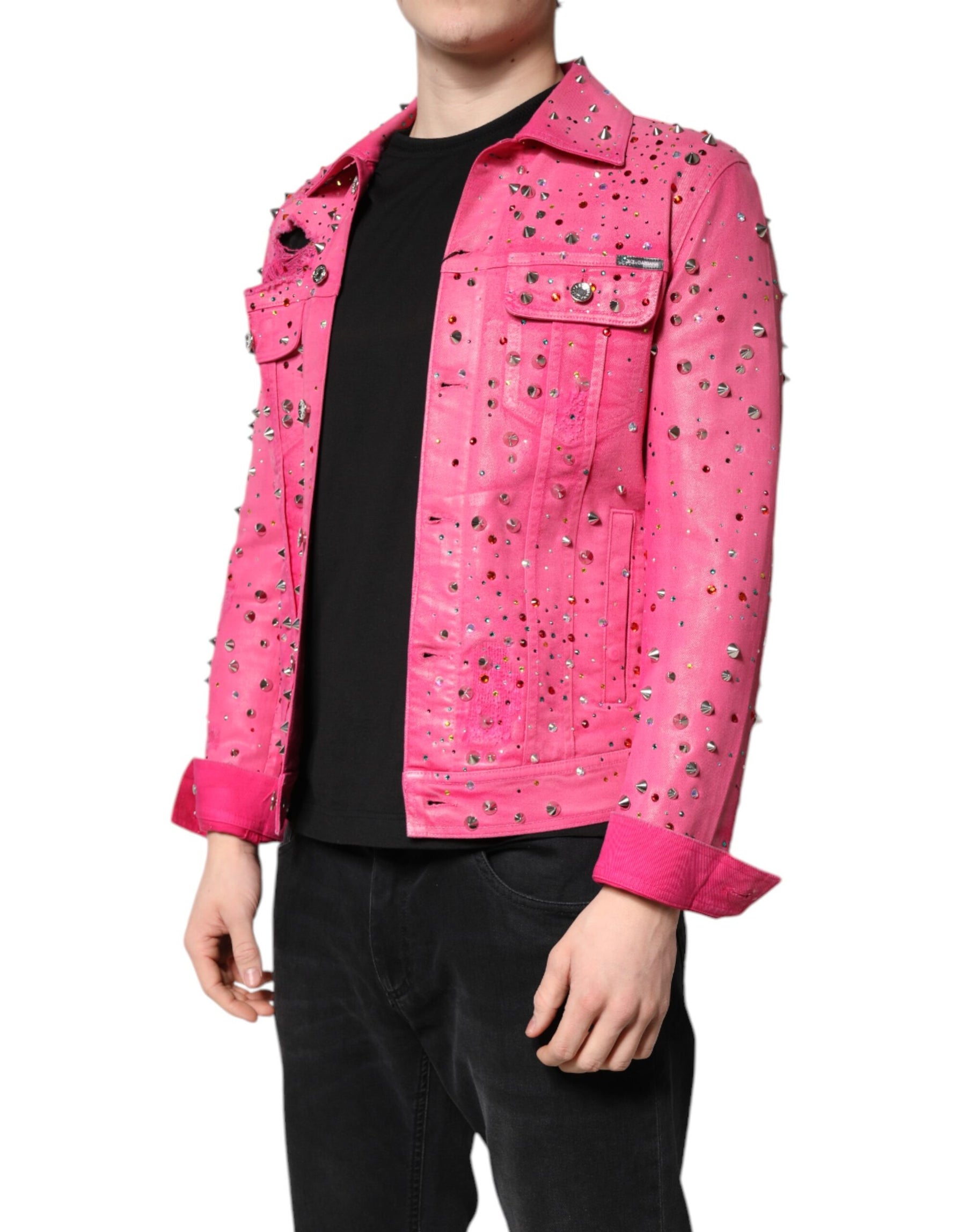 Dolce & Gabbana Pink Crystal Embellished Cotton Denim Jacket | Regal Royce