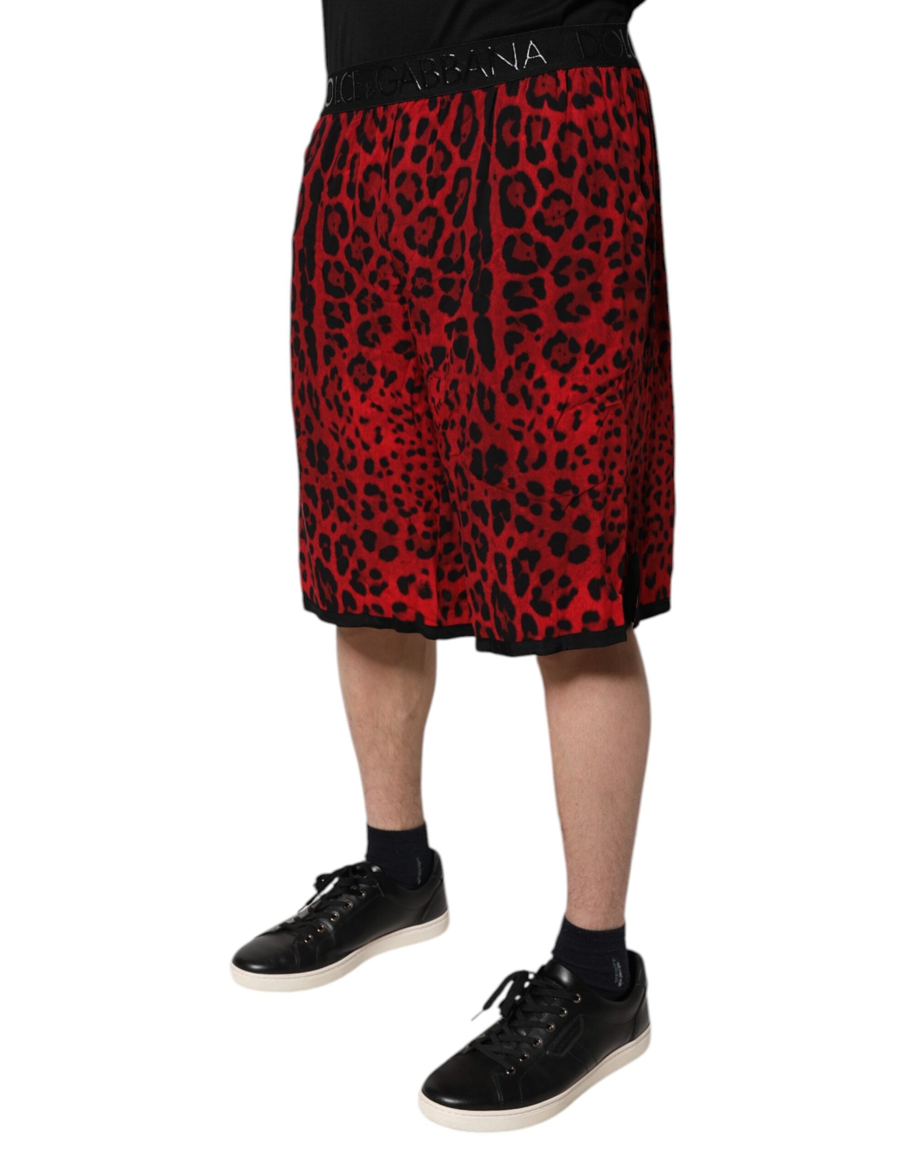 Dolce & Gabbana Red Leopard Print Viscose Bermuda Shorts | Regal Royce