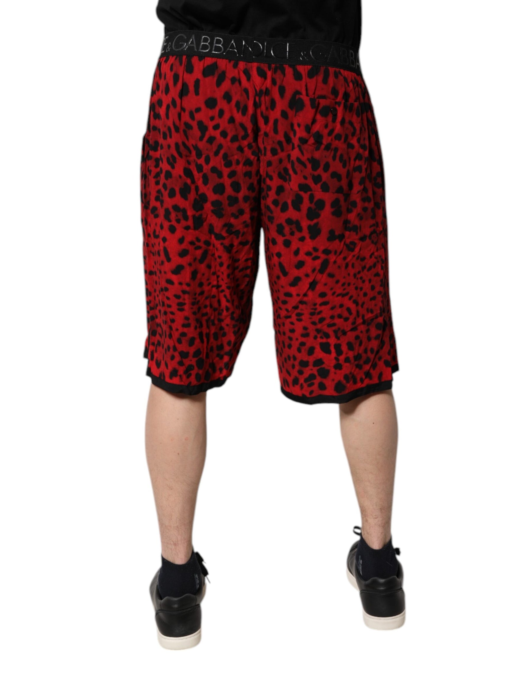 Dolce & Gabbana Red Leopard Print Viscose Bermuda Shorts | Regal Royce