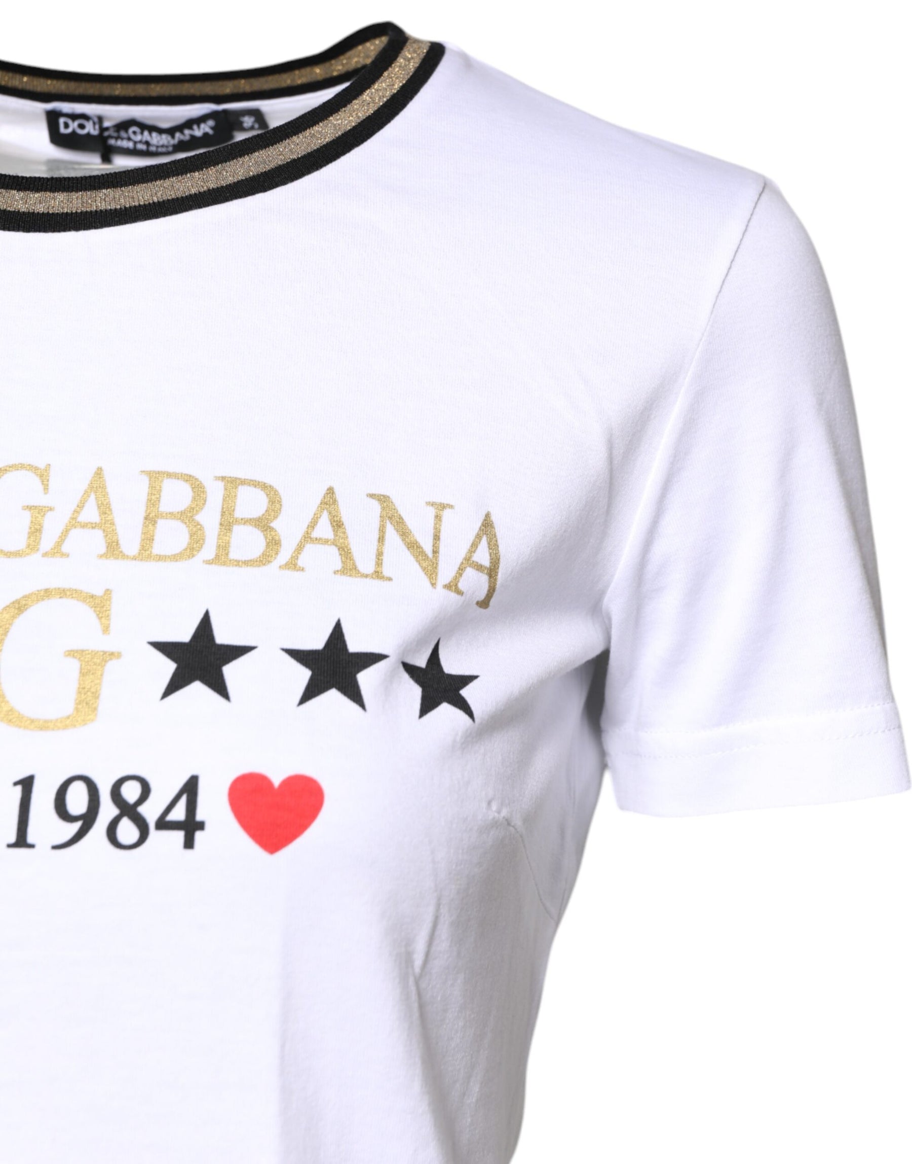 Dolce & Gabbana White Graphic Print Cotton Crew Neck T-shirt | Regal Royce
