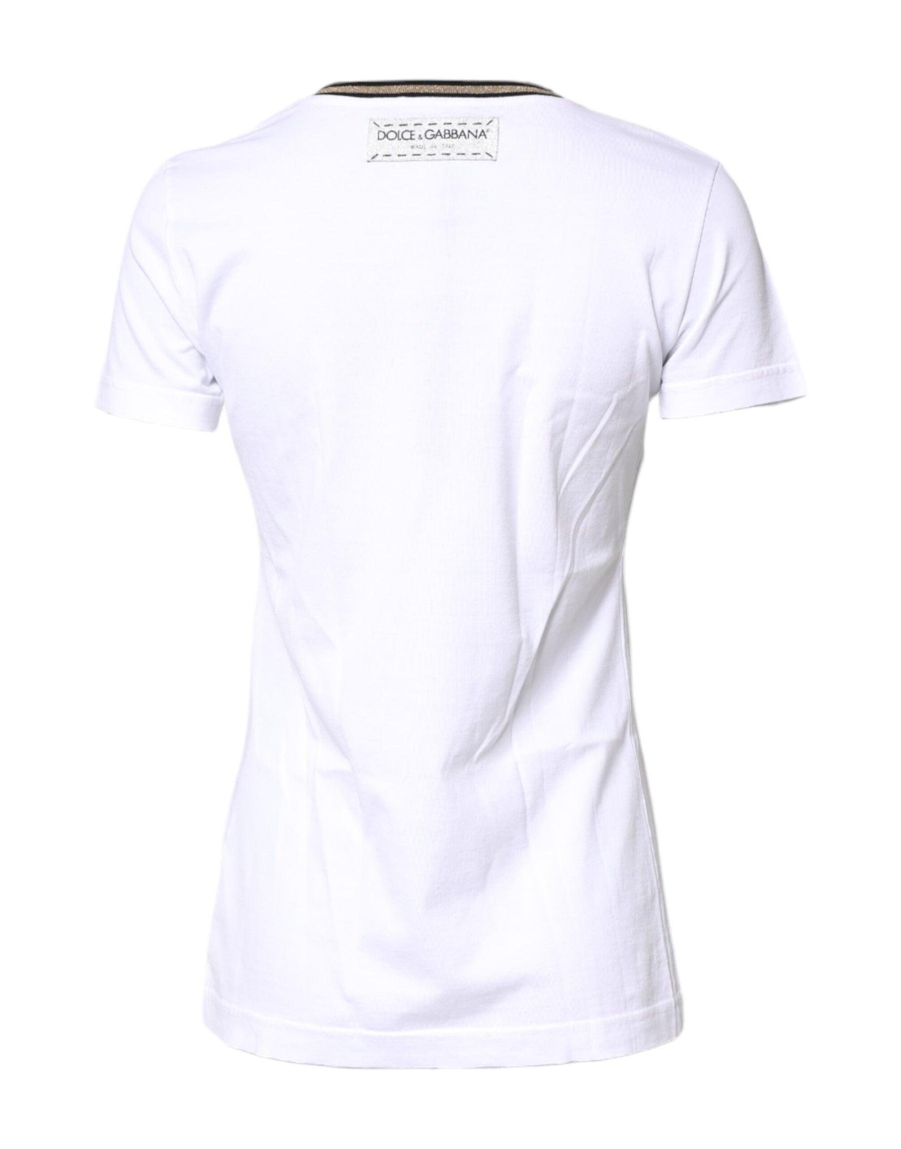 Dolce & Gabbana White Graphic Print Cotton Crew Neck T-shirt | Regal Royce