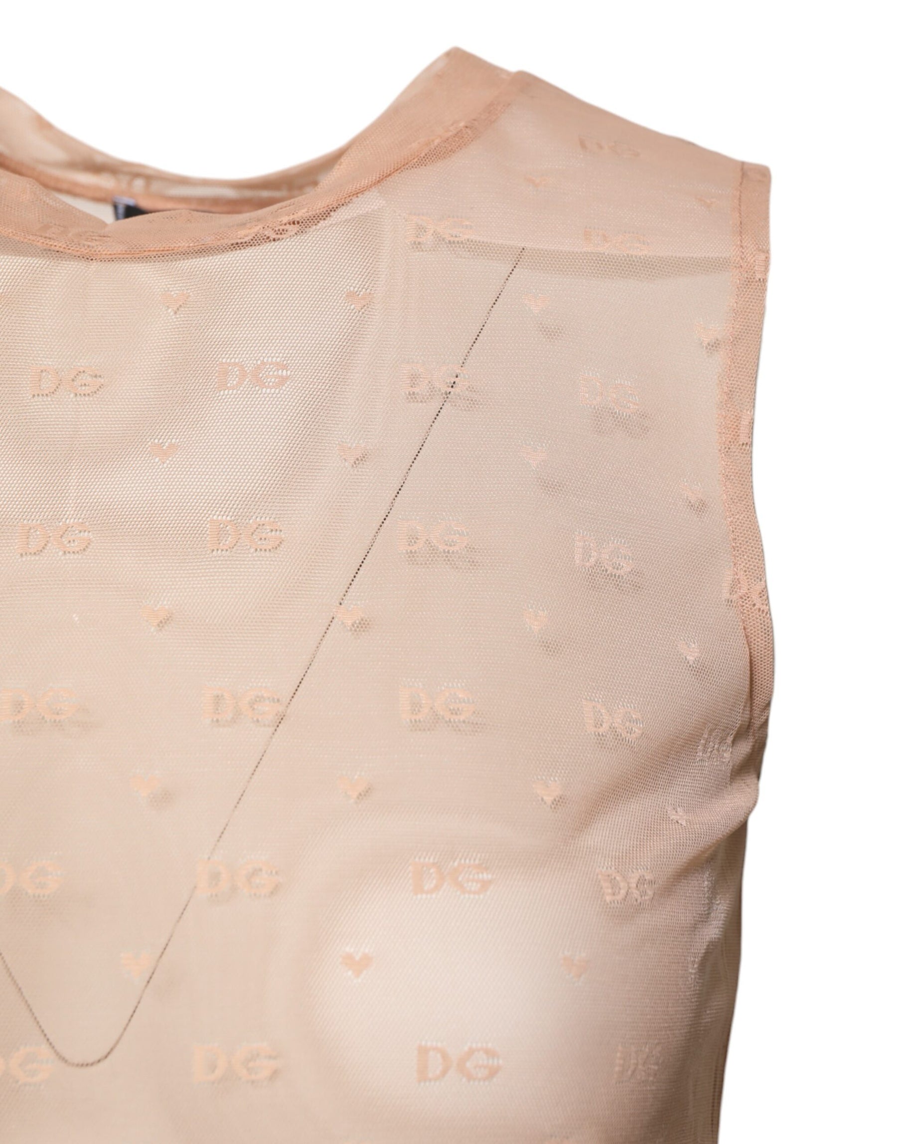 Dolce & Gabbana Beige Nylon Logo Monogram Sleeveless Tank Top | Regal Royce