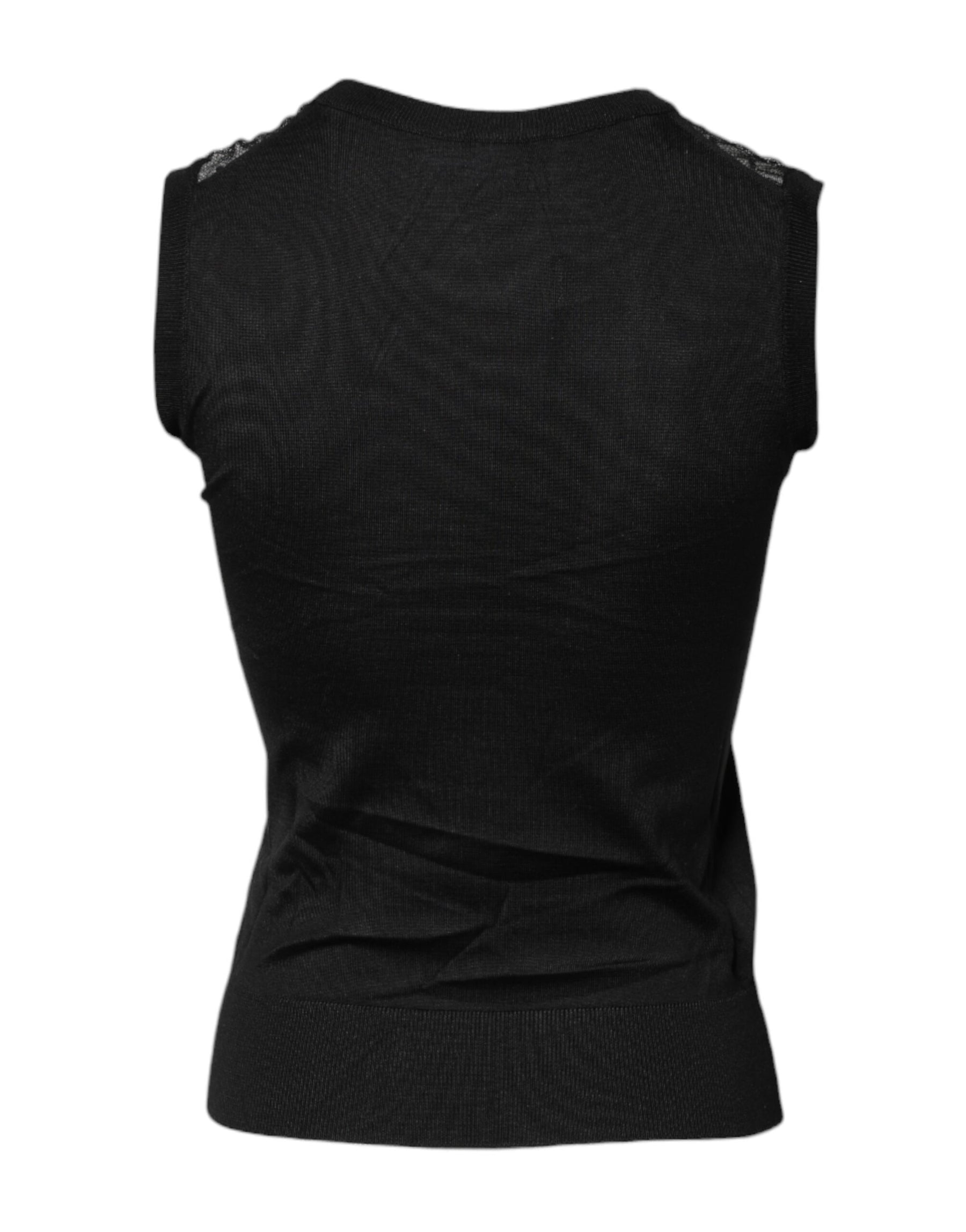 Dolce & Gabbana Black Lace Sheer Crew Neck Sleeveless Top | Regal Royce