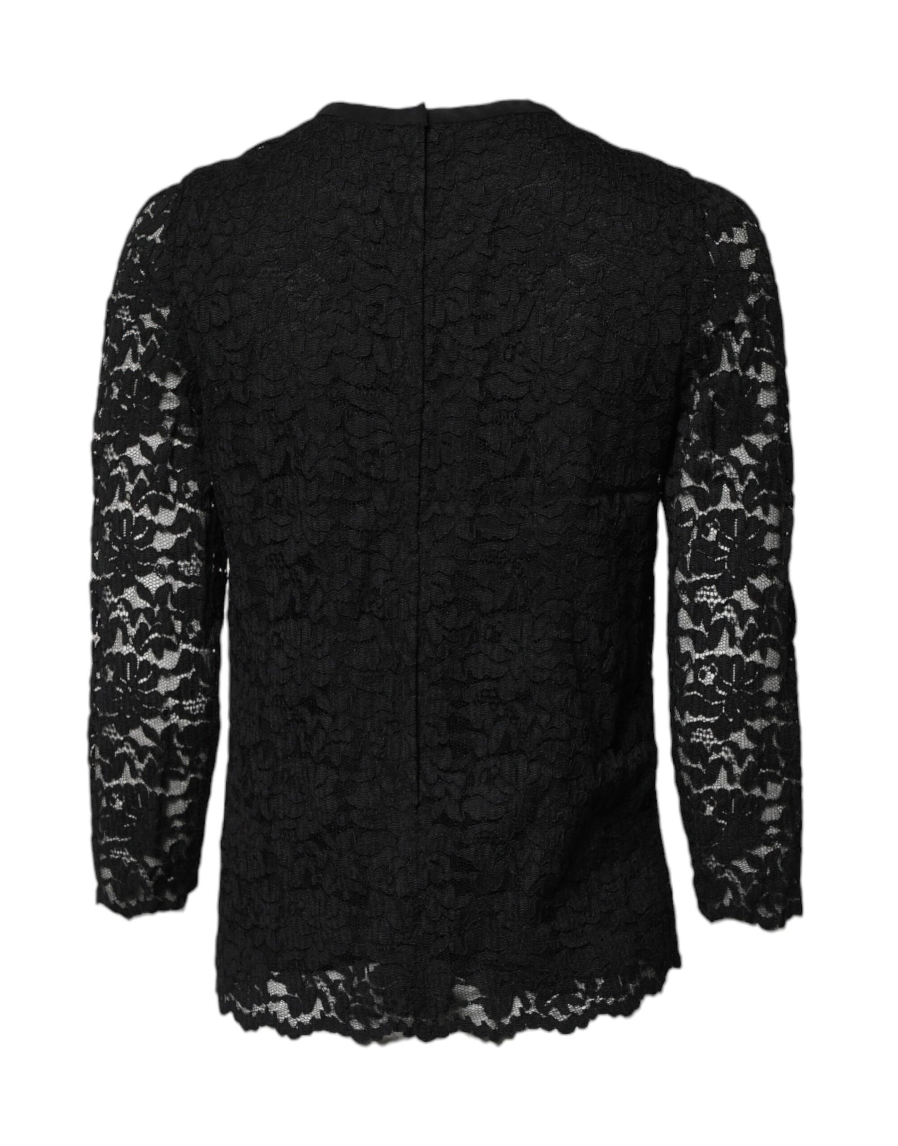Dolce & Gabbana Black Lace STAFF Crew Neck Long Sleeves Top | Regal Royce