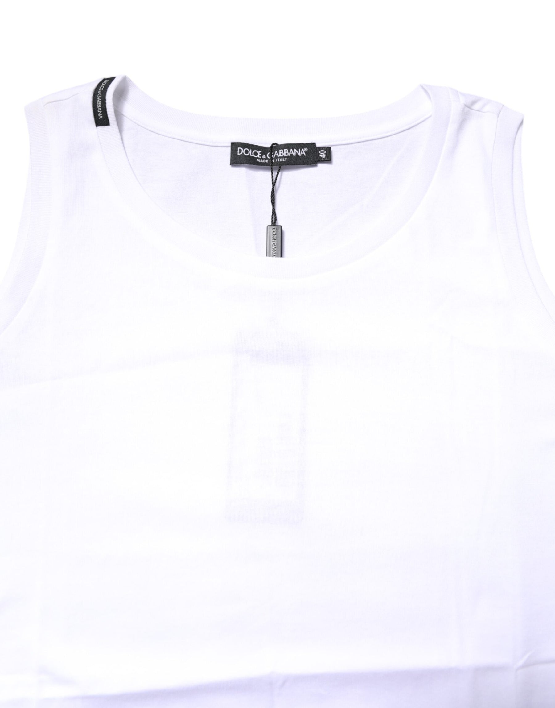 Dolce & Gabbana White Cotton Sleeveless Crew Neck T-shirt | Regal Royce
