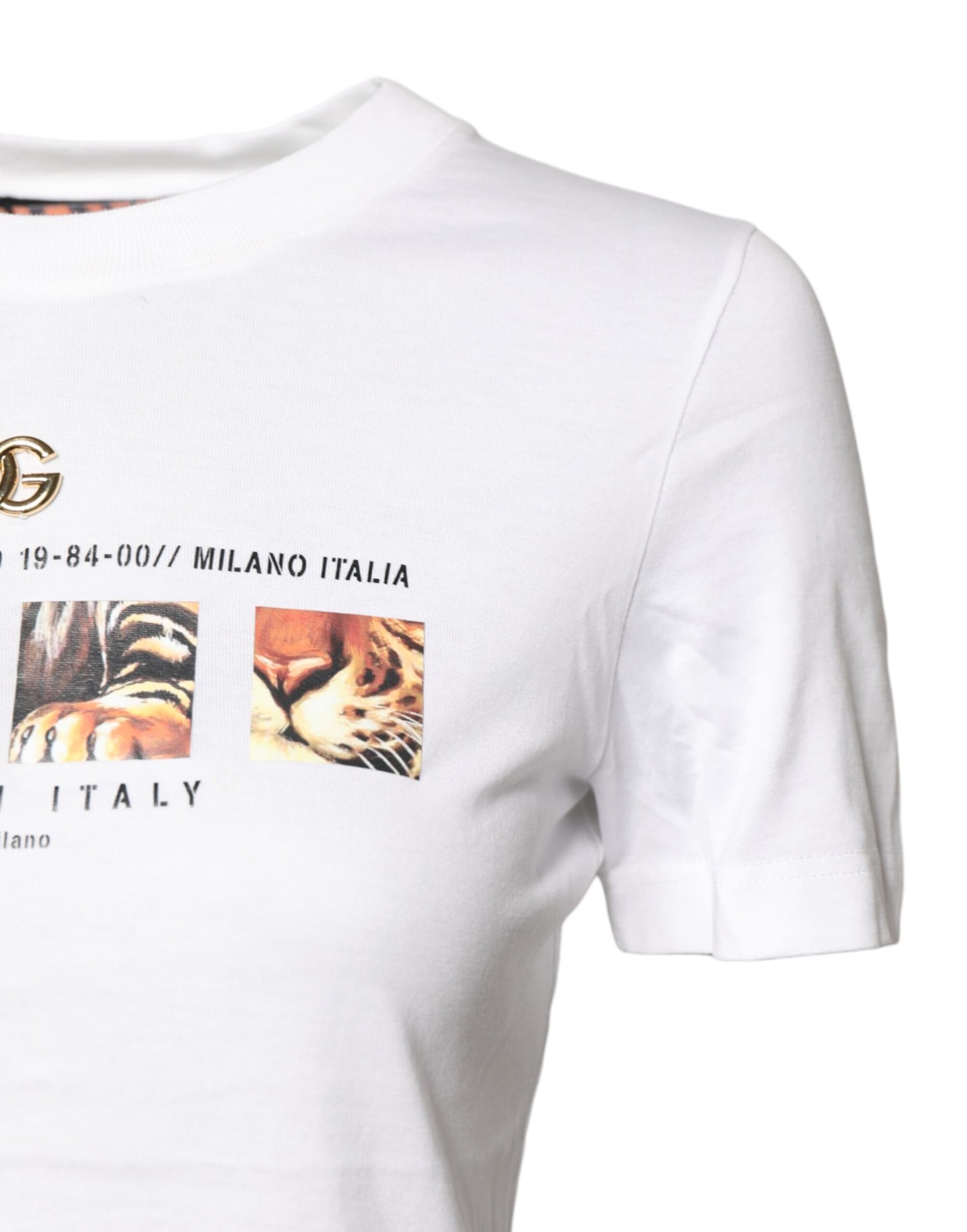 Dolce & Gabbana White Cotton Graphic Print Crew Neck T-shirt | Regal Royce