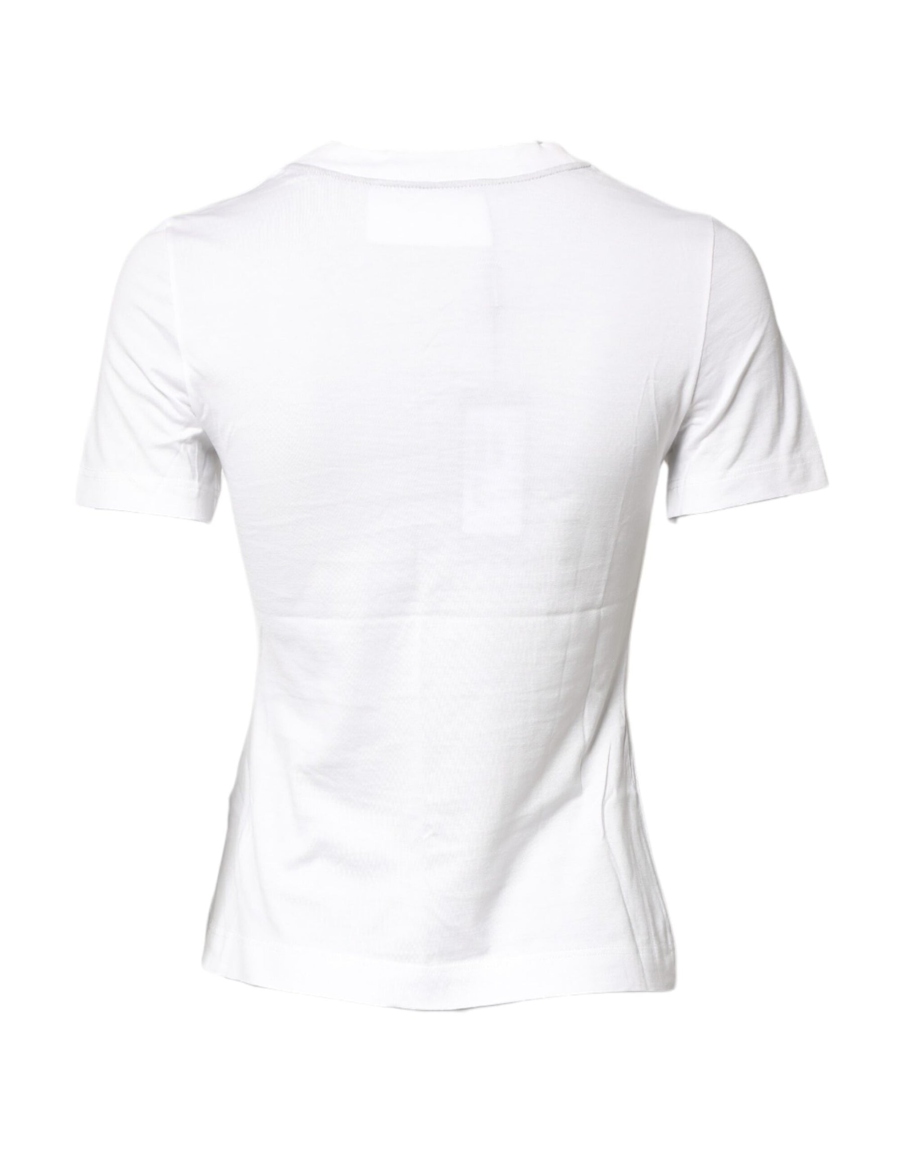 Dolce & Gabbana White Cotton Graphic Print Crew Neck T-shirt | Regal Royce