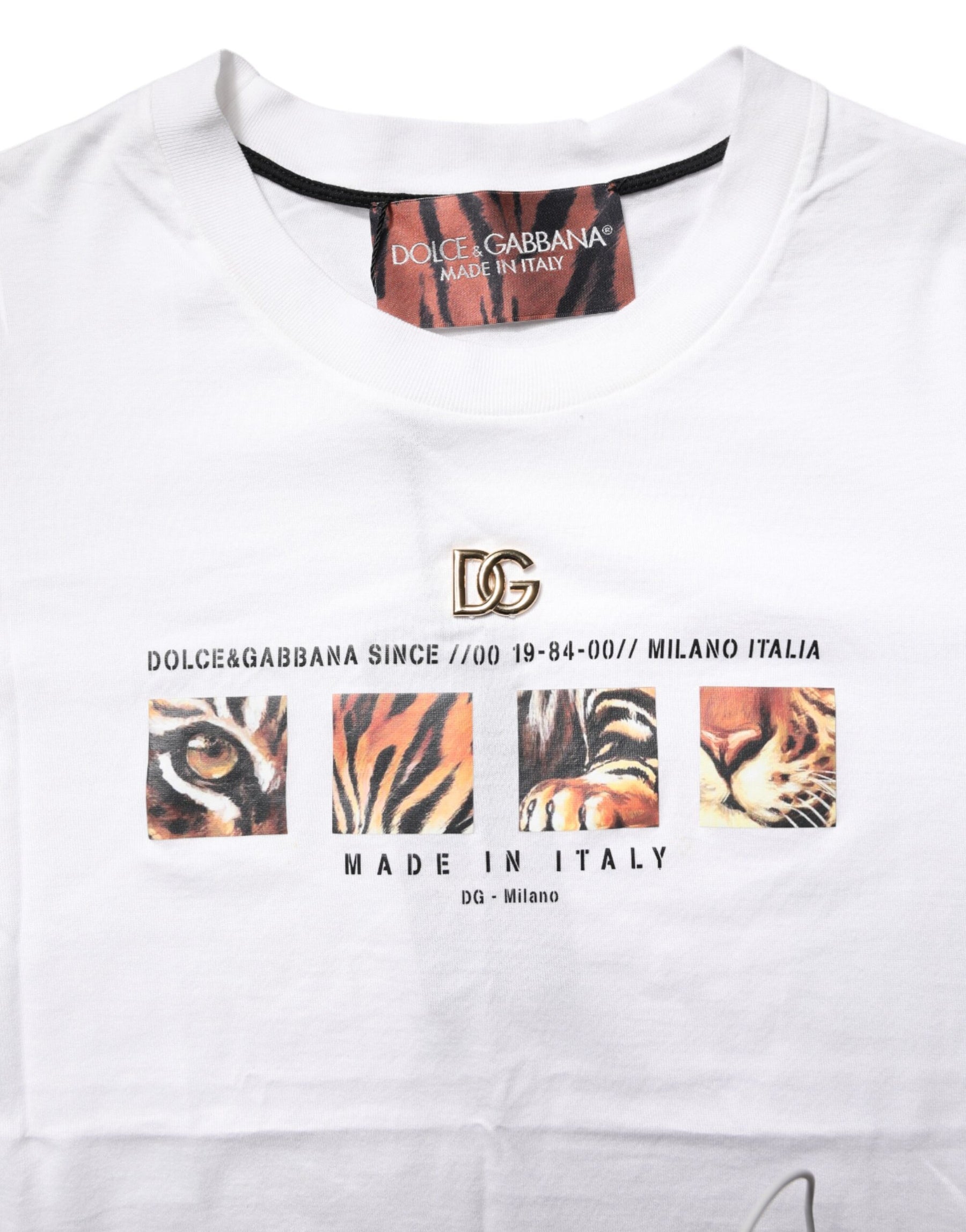 Dolce & Gabbana White Cotton Graphic Print Crew Neck T-shirt | Regal Royce