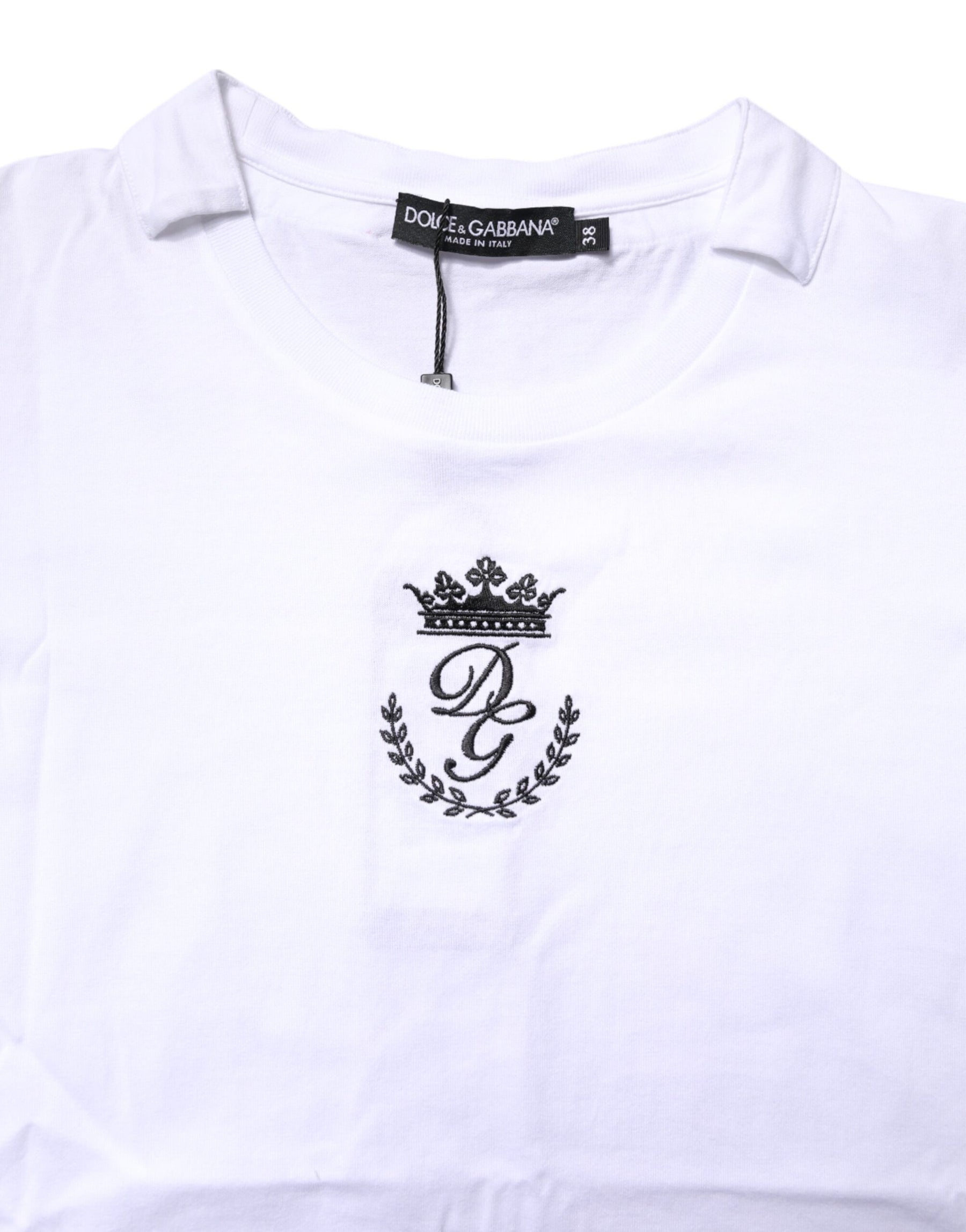 Dolce & Gabbana White Logo Crown Cotton Crew Neck T-shirt | Regal Royce