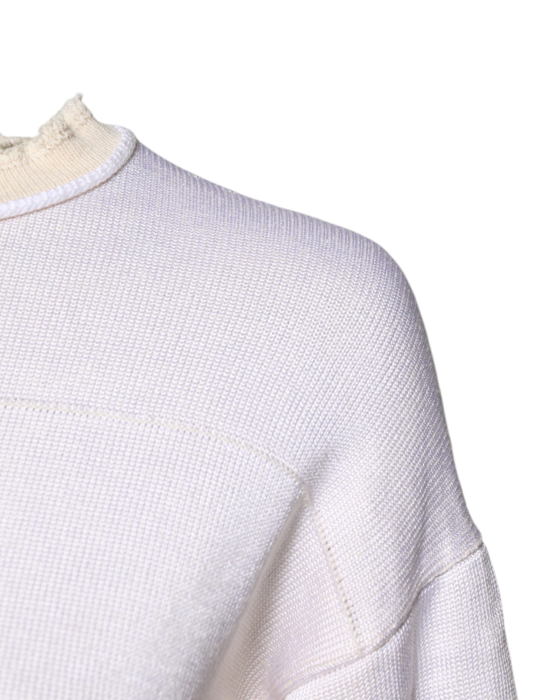 Jil Sander White Viscose Crew Neck Long Sleeves Pullover Sweater | Regal Royce