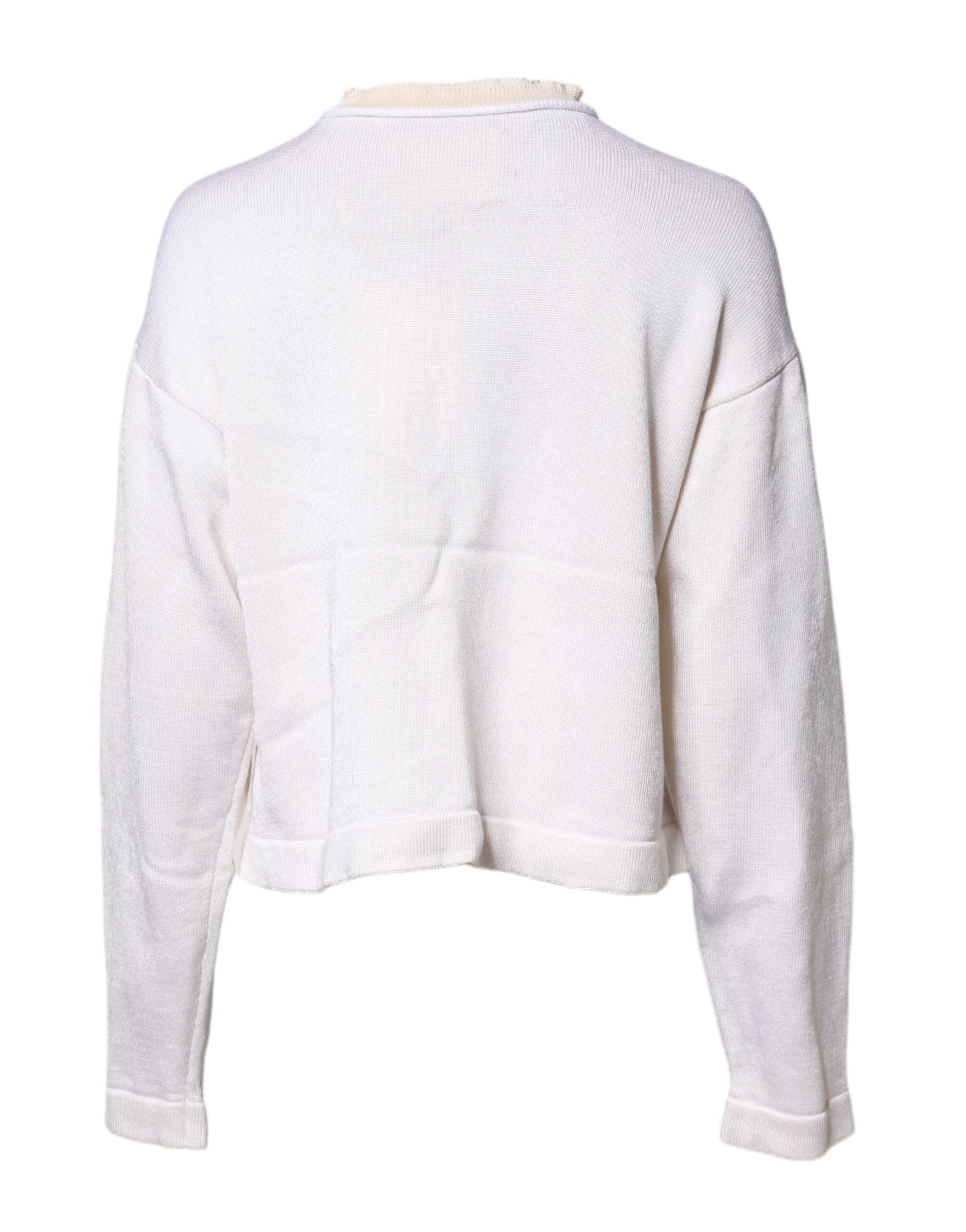 Jil Sander White Viscose Crew Neck Long Sleeves Pullover Sweater | Regal Royce