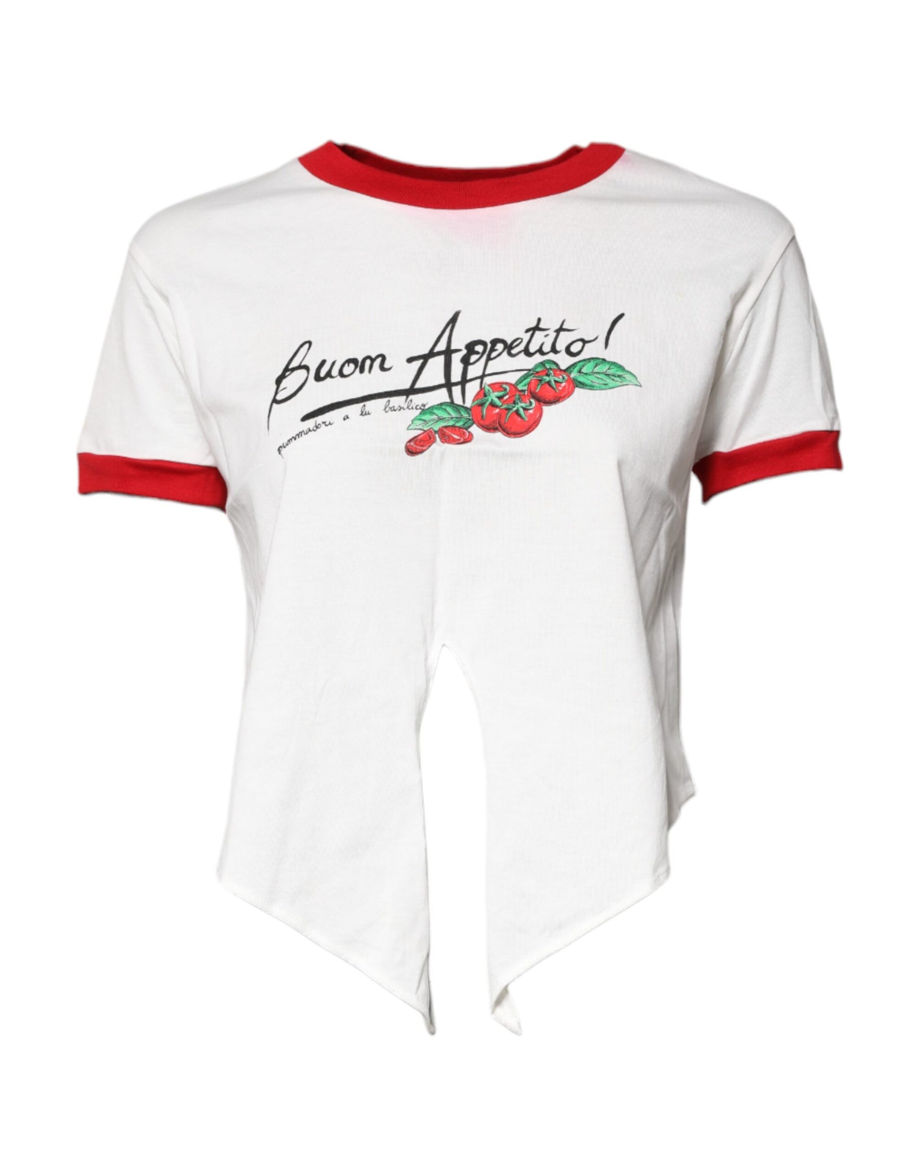 Dolce & Gabbana White Printed Round Neck Cropped Top T-shirt | Regal Royce