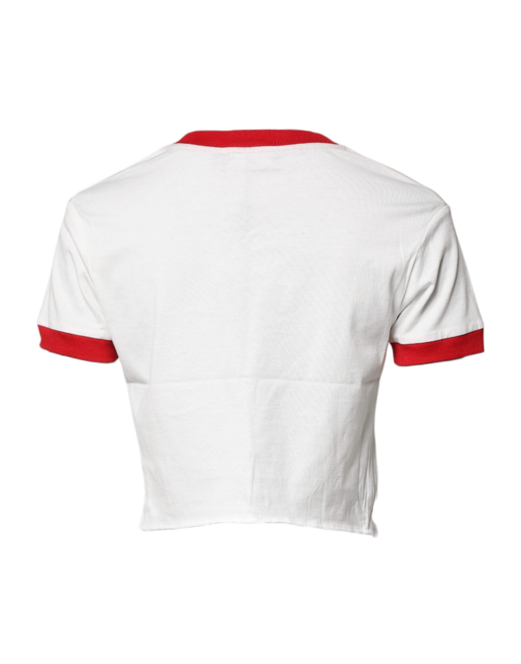 Dolce & Gabbana White Printed Round Neck Cropped Top T-shirt | Regal Royce