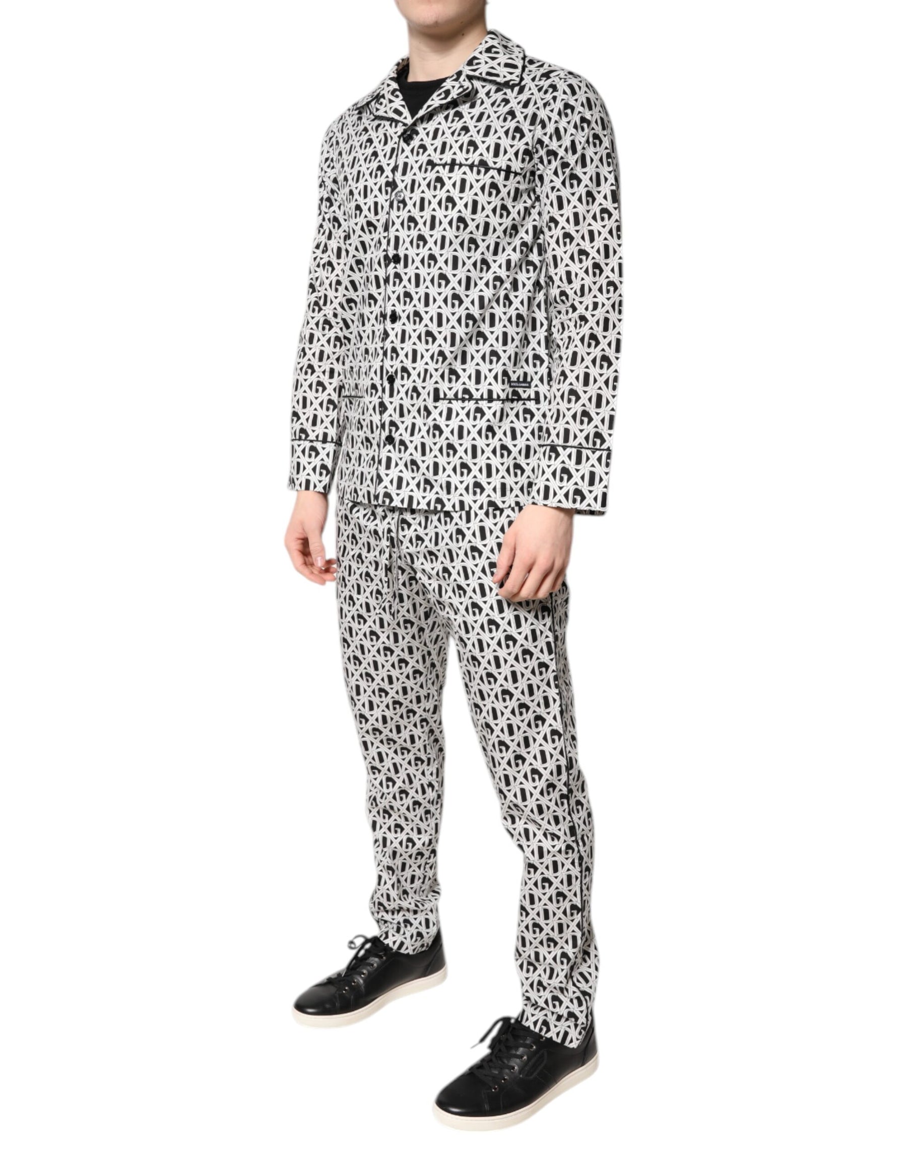 Dolce & Gabbana Black White DG Print Cotton Pajama Set Sleepwear | Regal Royce