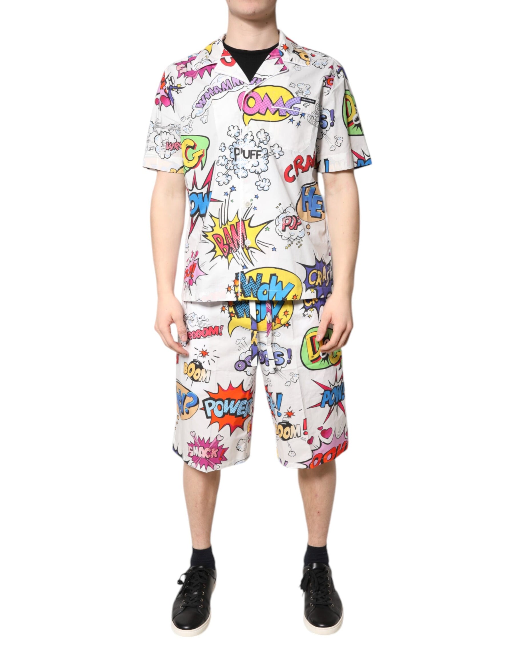 Dolce & Gabbana White Cartoon Print Cotton Men Pajama Set Sleepwear | Regal Royce