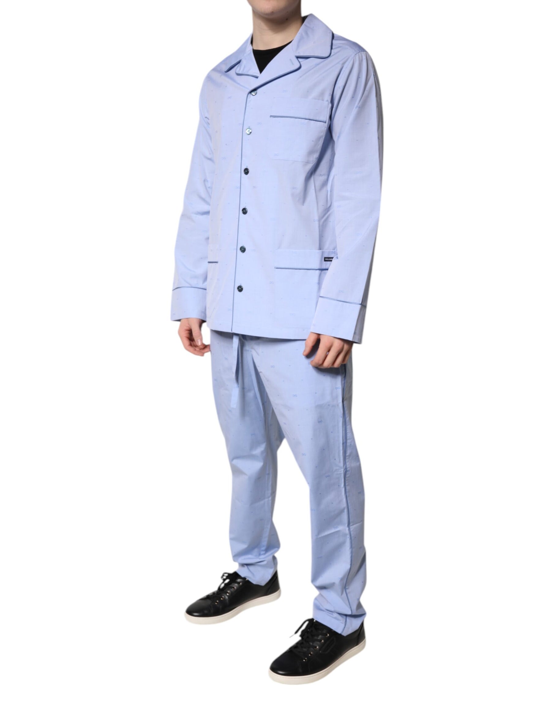 Dolce & Gabbana Light Blue DG Logo Cotton Men Pajama Set Sleepwear | Regal Royce