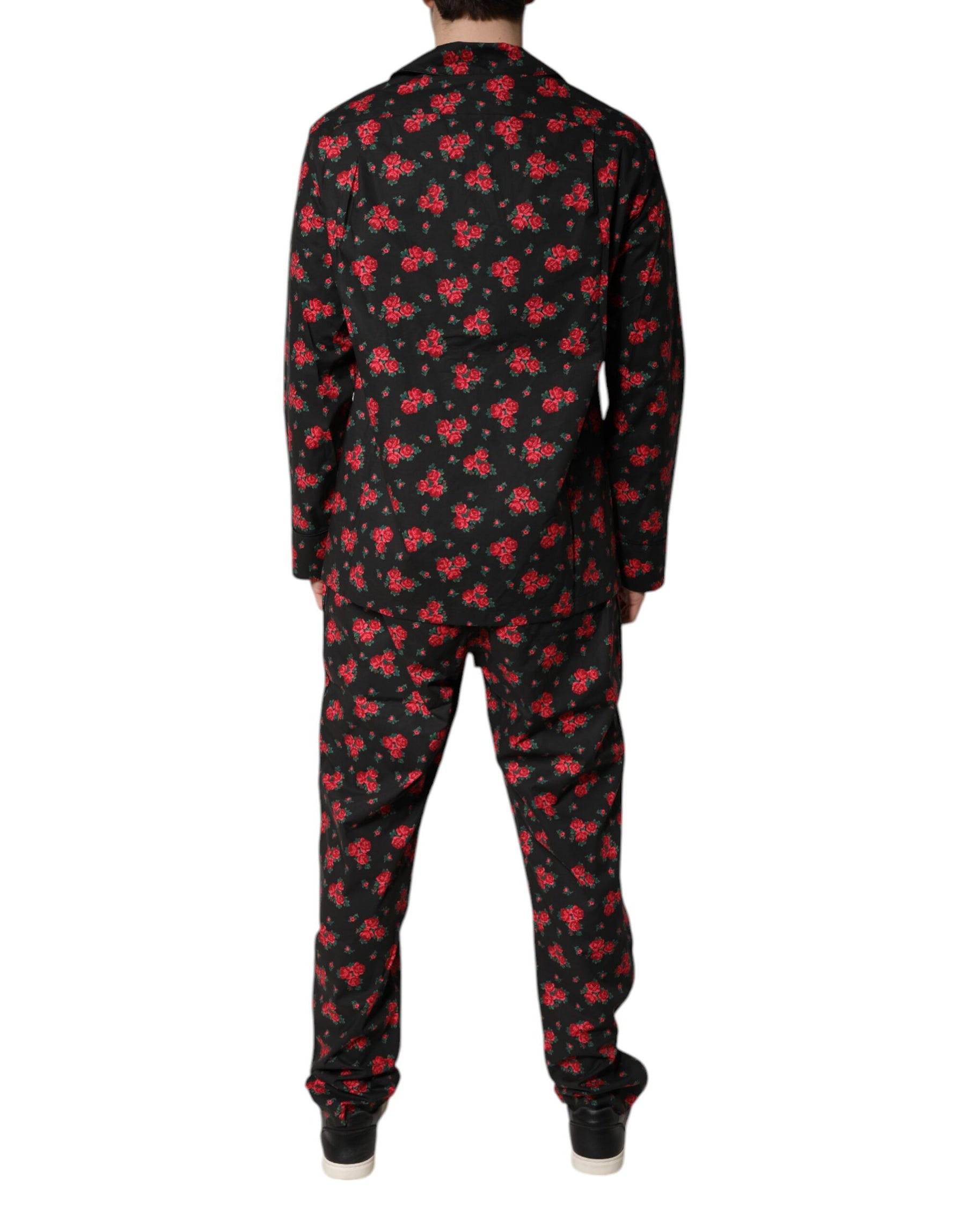 Dolce & Gabbana Black Floral Print Cotton Men Pajama Set Sleepwear | Regal Royce