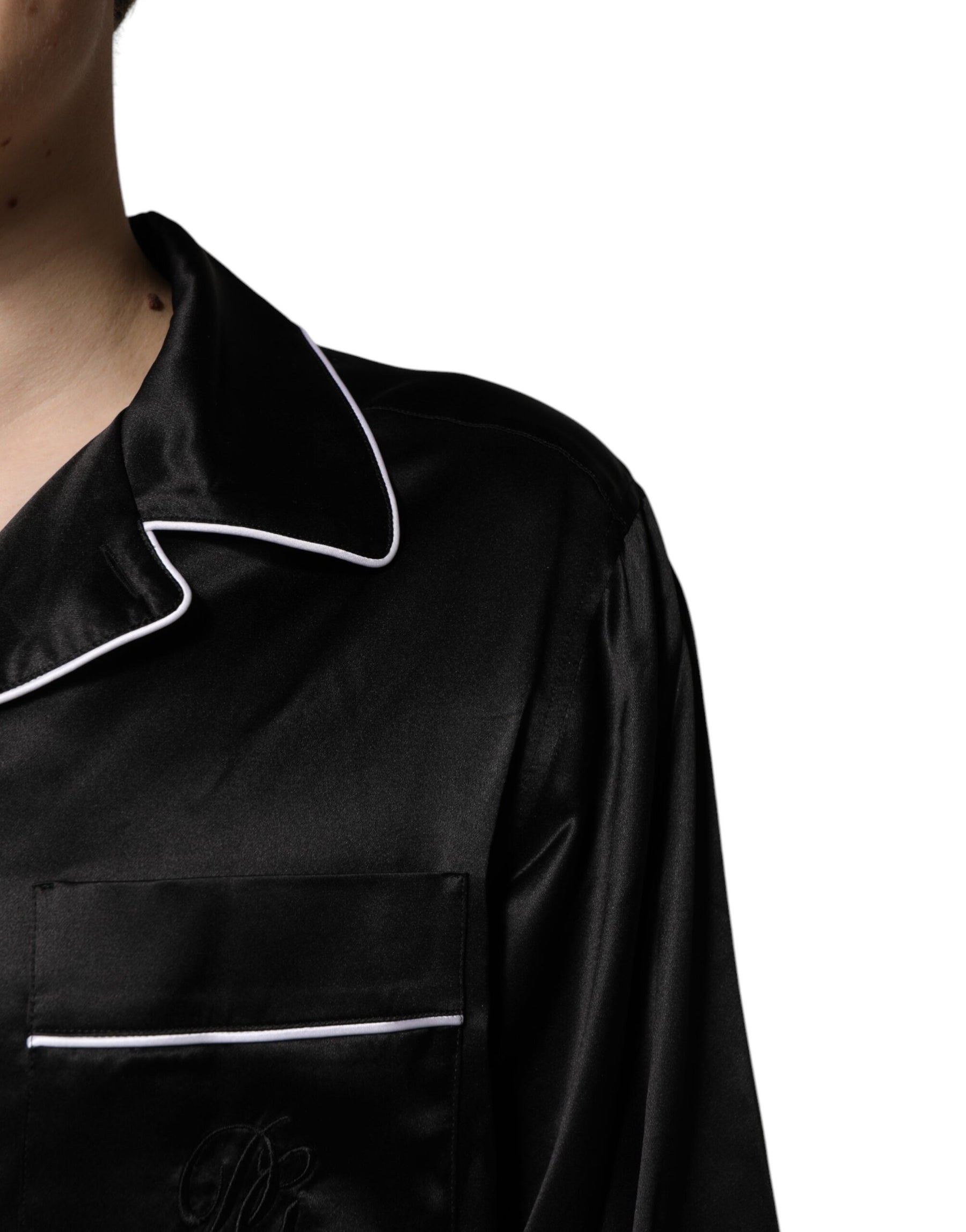 Dolce & Gabbana Black Silk Shirt Pants Pajama Set Sleepwear | Regal Royce