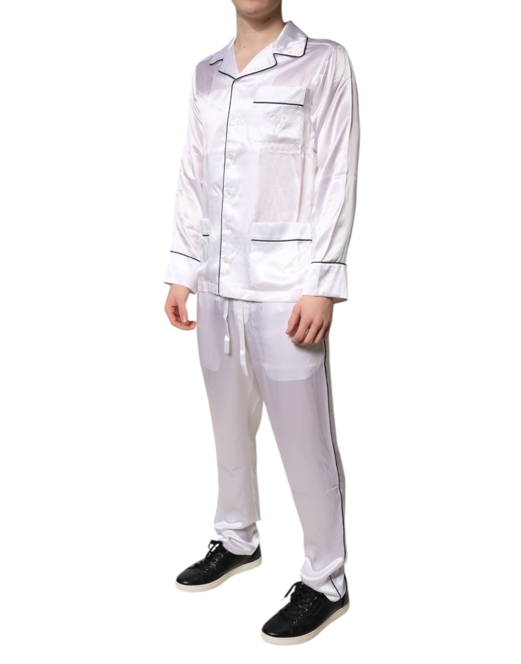 Dolce & Gabbana White Satin Silk Men Pajama Set Sleepwear | Regal Royce