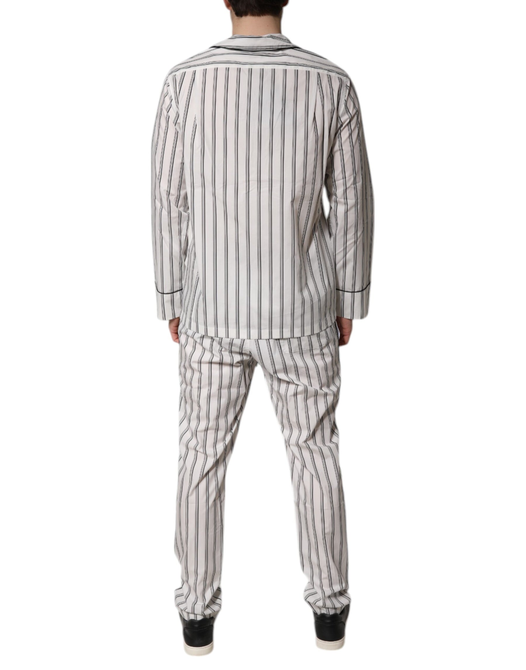 Dolce & Gabbana White Black Stripes Cotton Men Pajama Set Sleepwear | Regal Royce