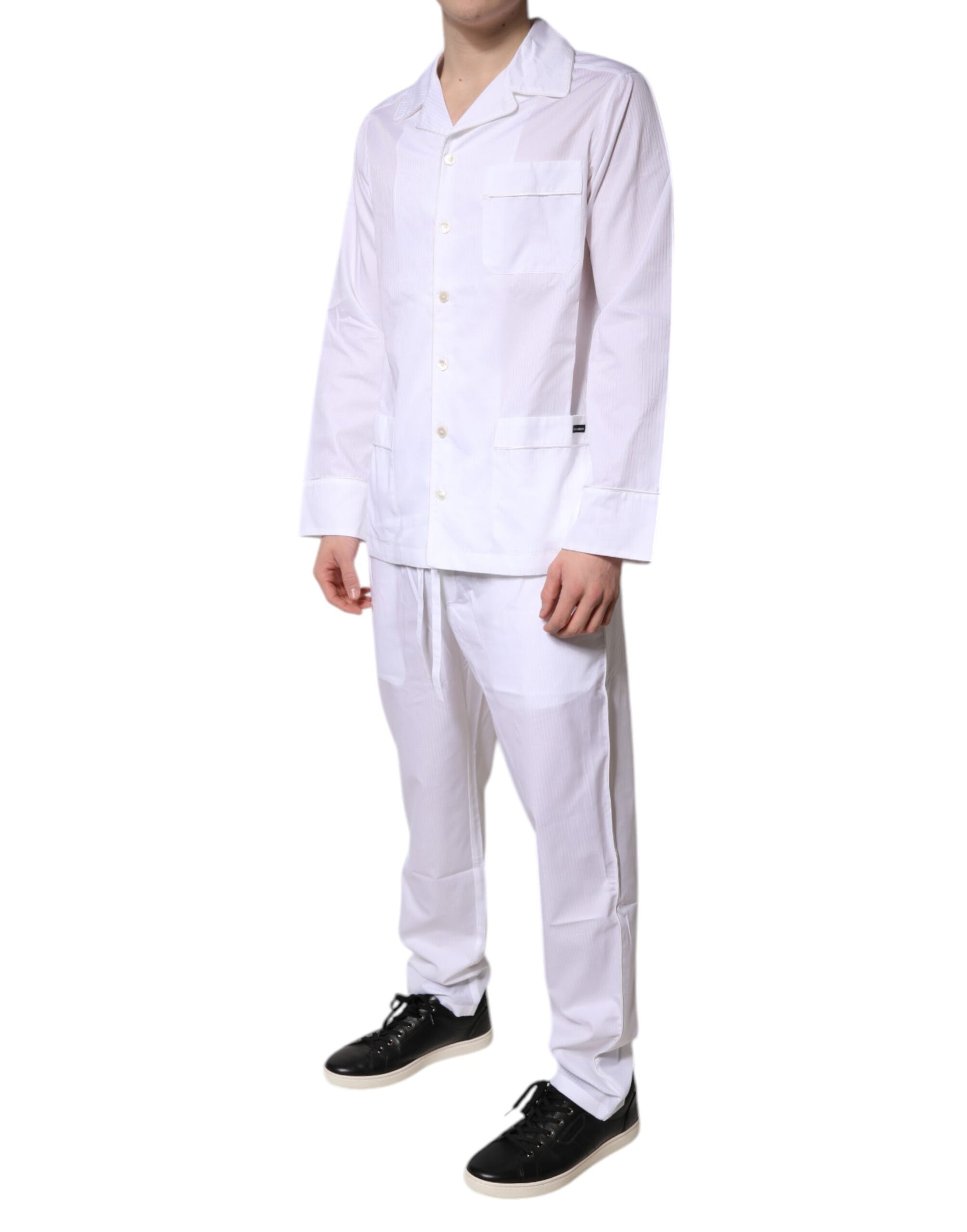 Dolce & Gabbana White Cotton Shirt Pants Pajama Set Sleepwear | Regal Royce