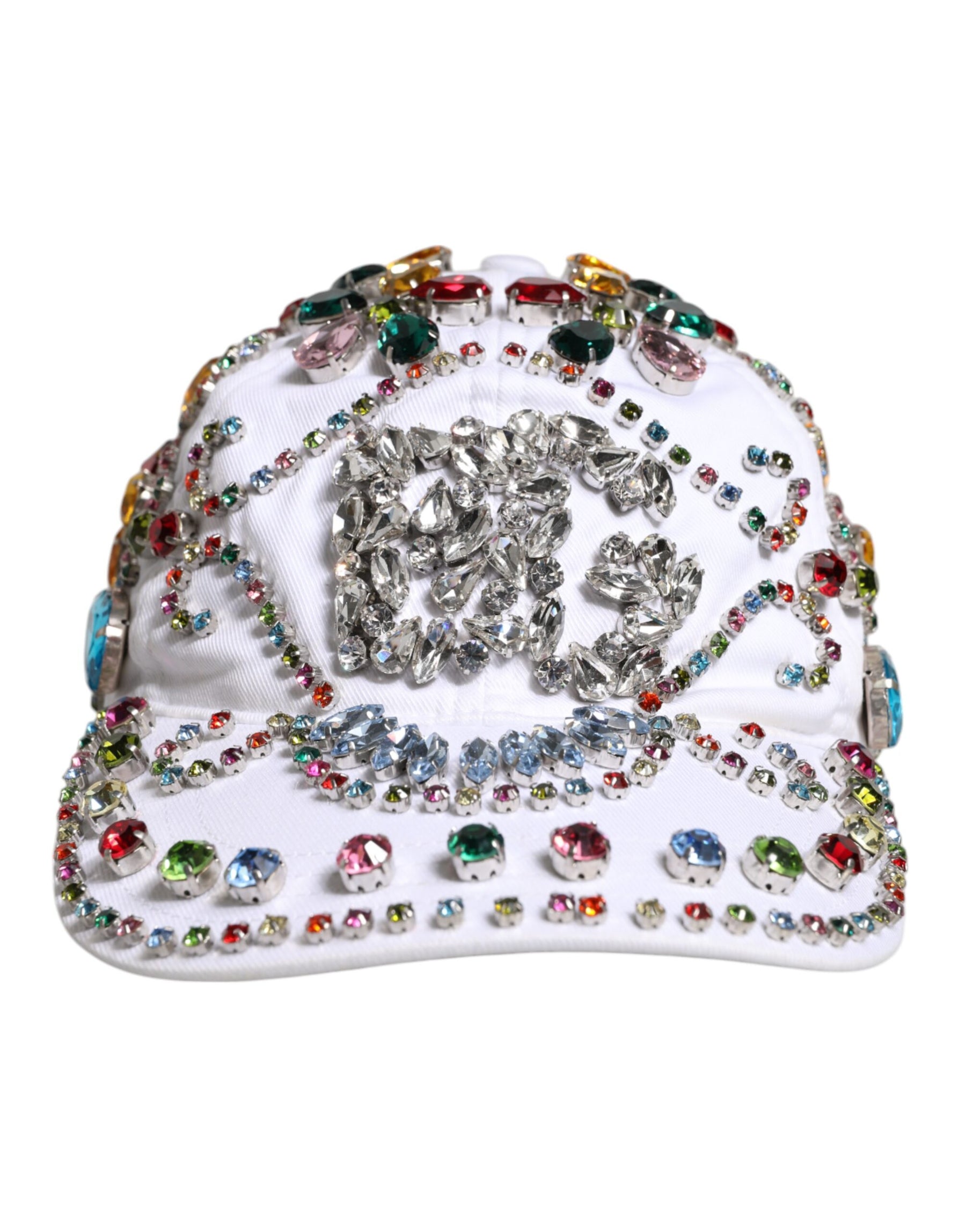 Dolce & Gabbana White Multicolor Crystal Embellish Baseball Cap | Regal Royce