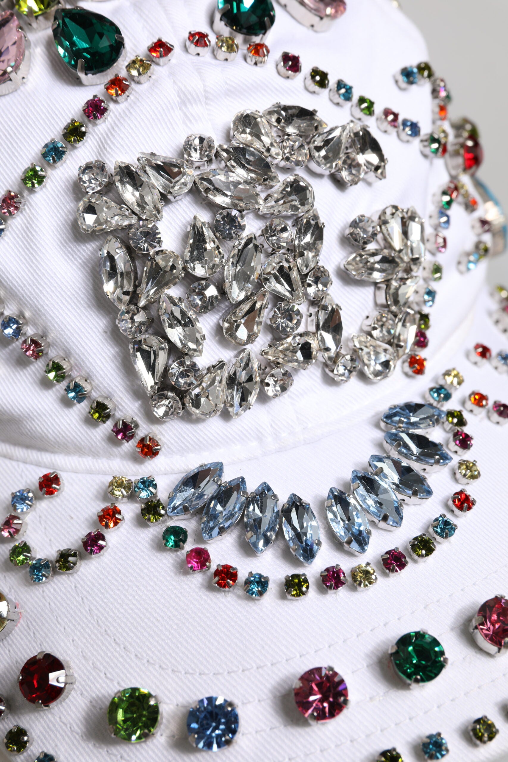 Dolce & Gabbana White Multicolor Crystal Embellish Baseball Cap | Regal Royce