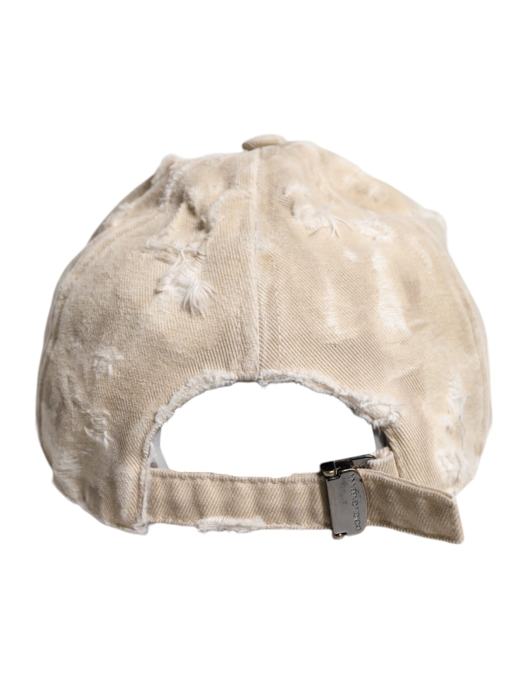 Dolce & Gabbana Beige Tattered Cotton 6 Panels Baseball Cap | Regal Royce