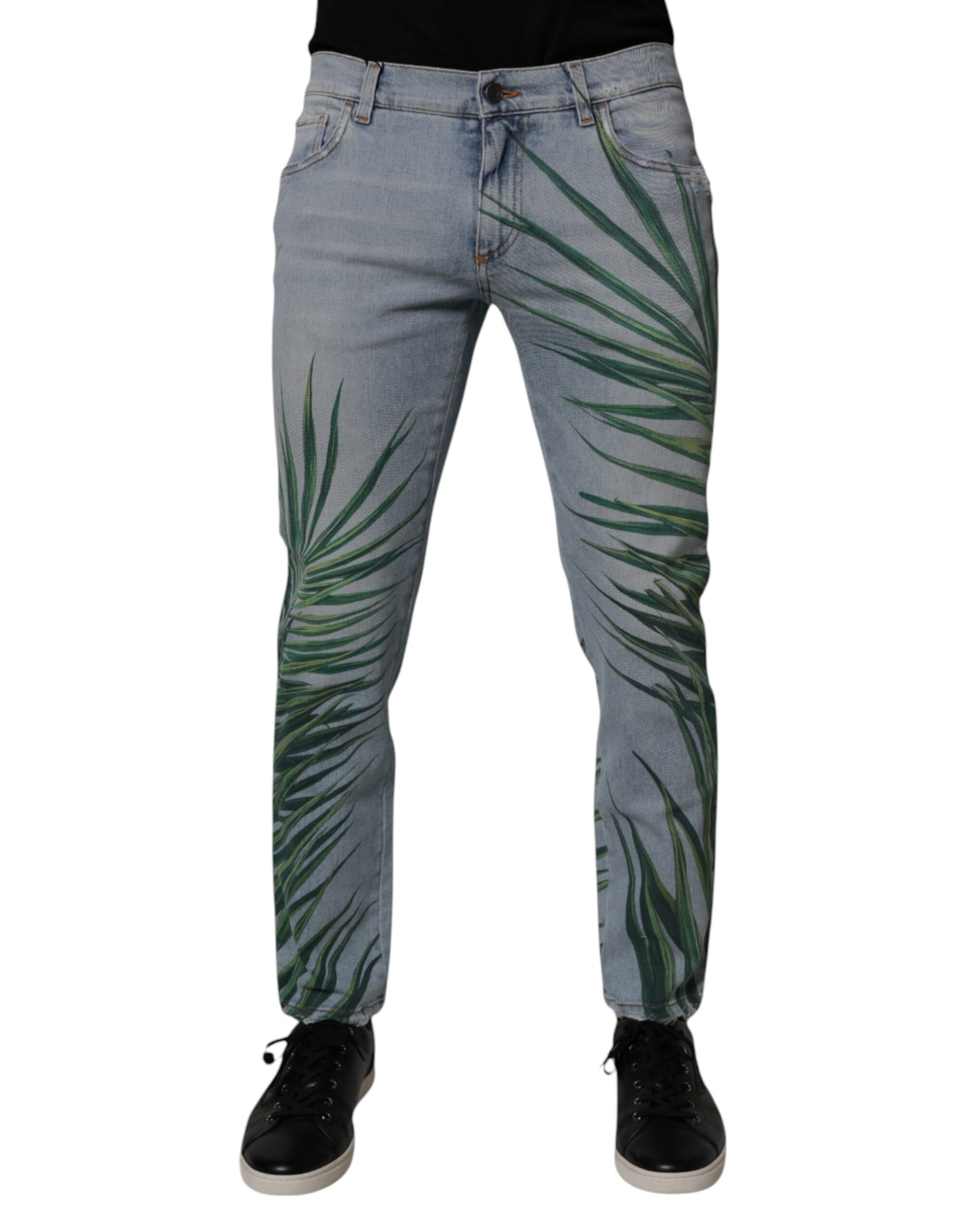 Dolce & Gabbana Light Blue Leaf Cotton Classic Men Denim Jeans | Regal Royce