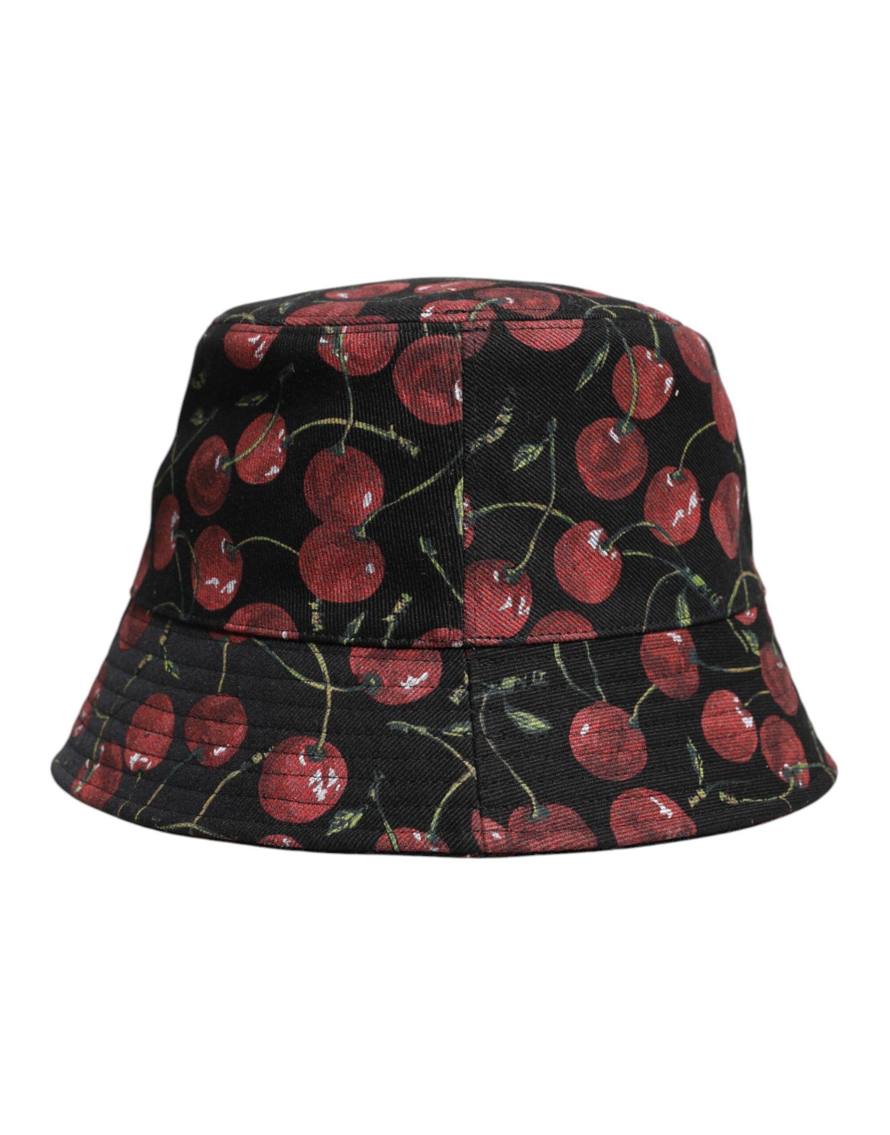 Dolce & Gabbana Black Cotton Printed Wide Brim Bucket Hat | Regal Royce