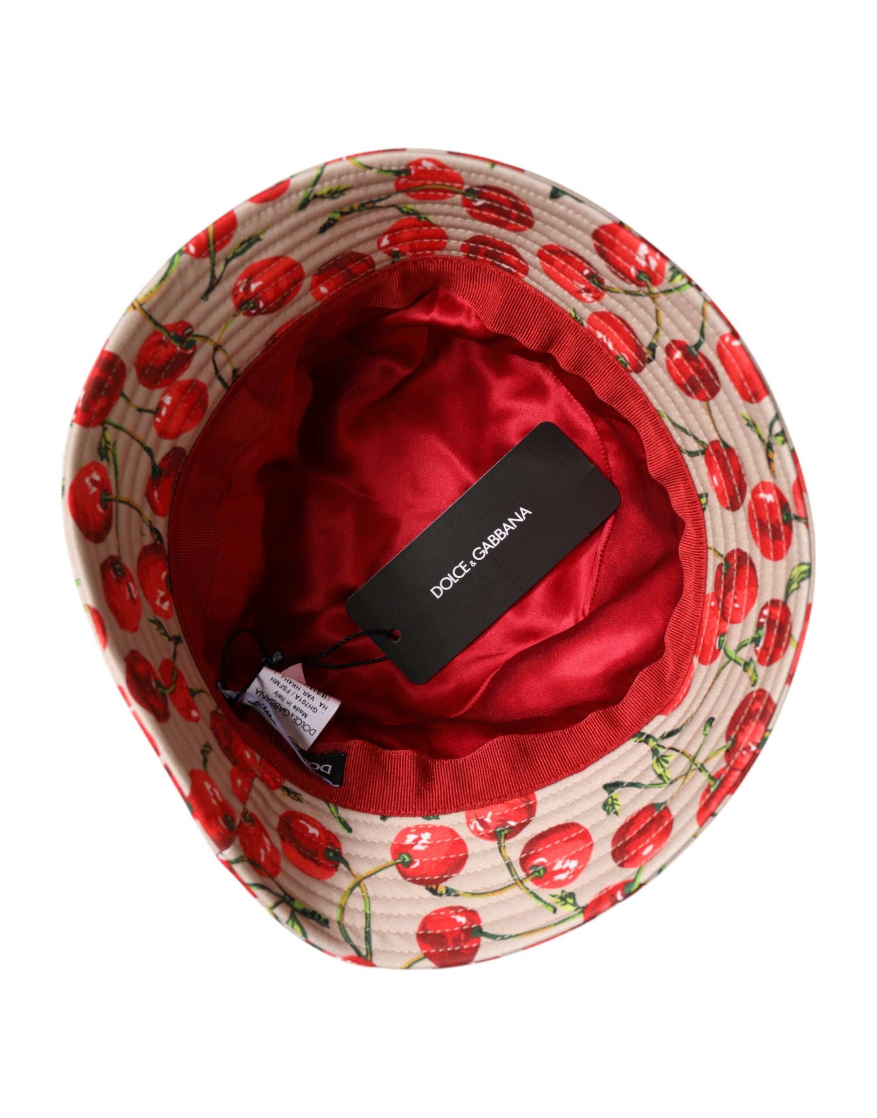 Dolce & Gabbana Beige Cotton Printed Wide Brim Bucket Hat | Regal Royce