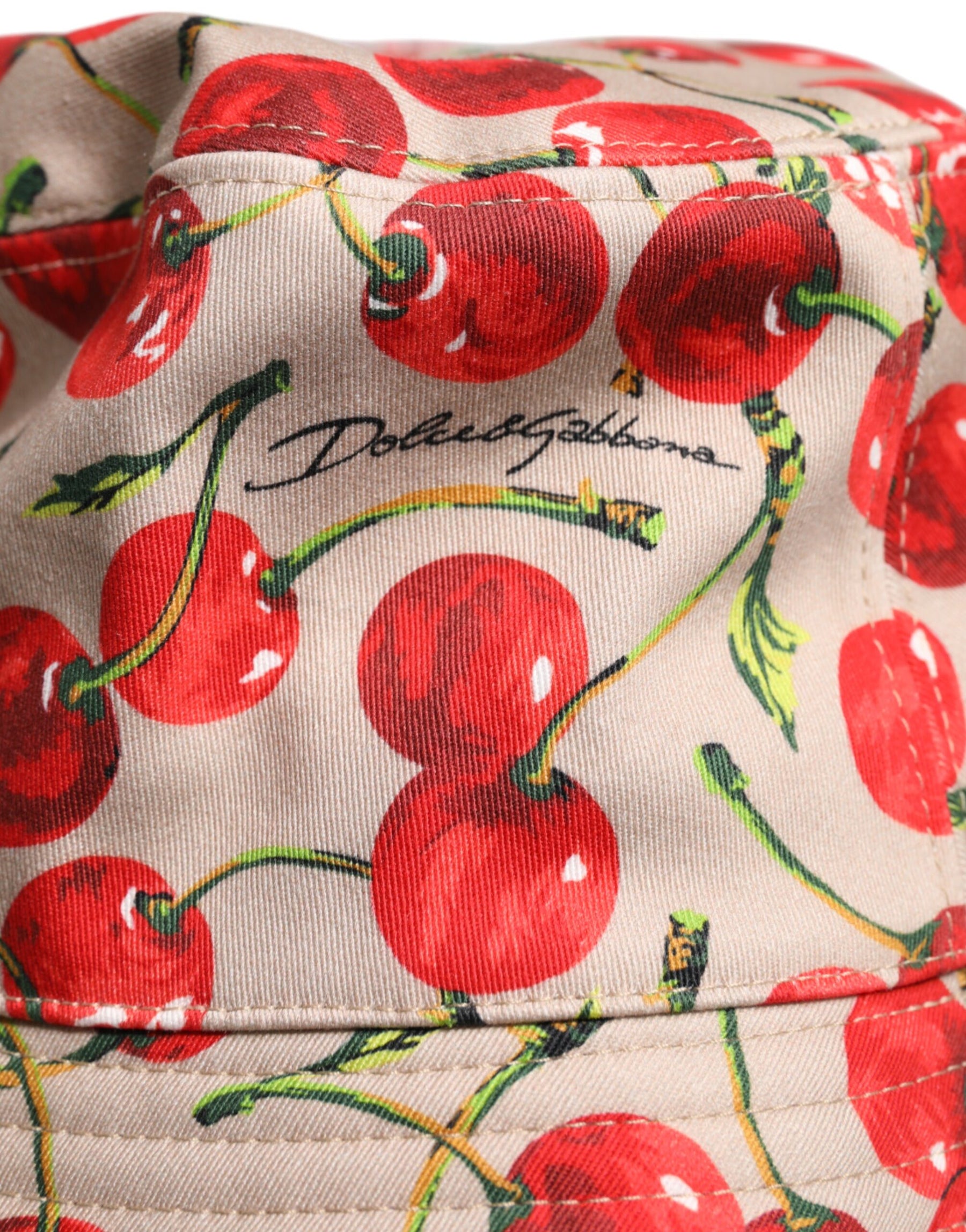 Dolce & Gabbana Beige Cotton Printed Wide Brim Bucket Hat | Regal Royce