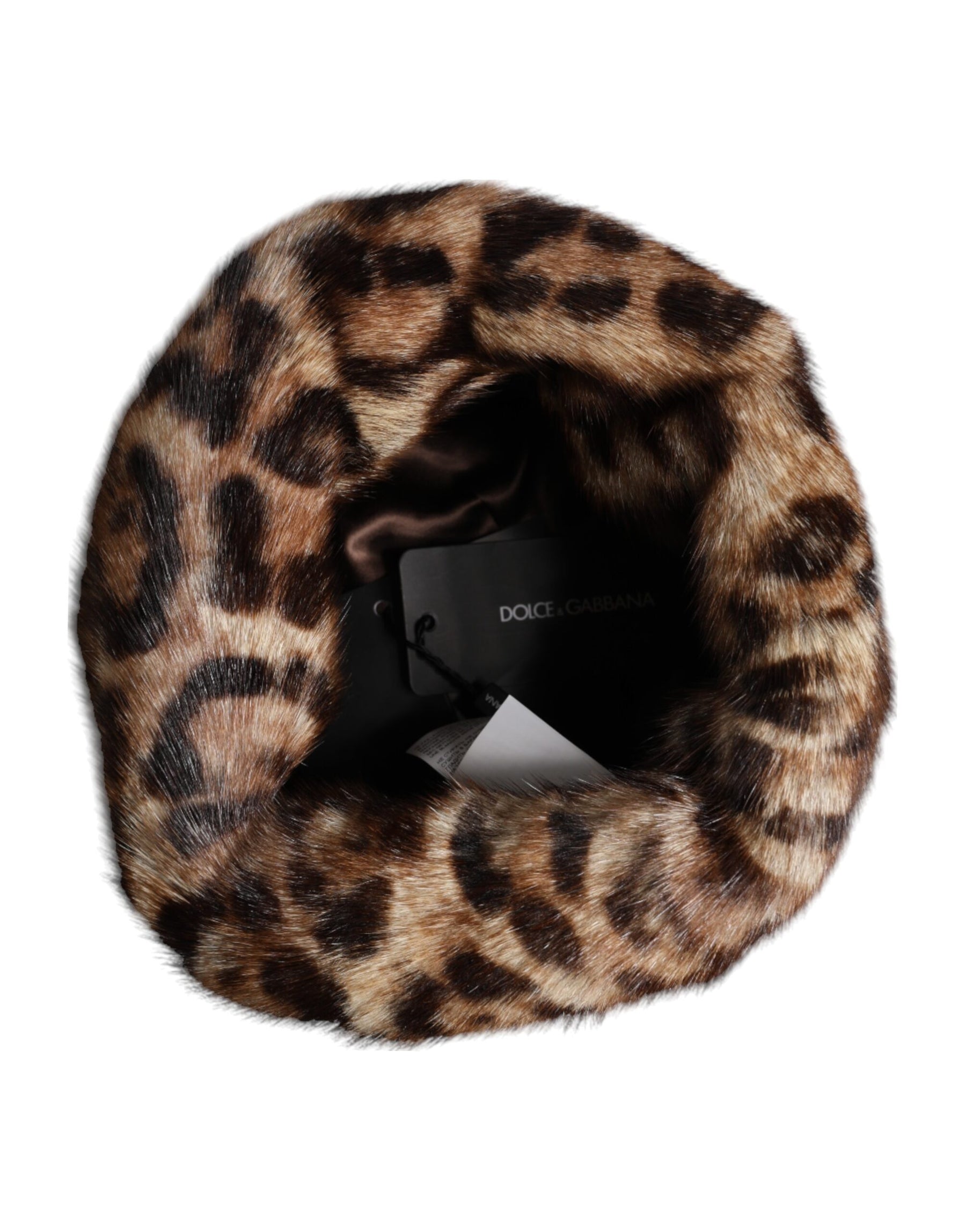 Dolce & Gabbana Brown Leopard Faux Fur Women Bucket Hat | Regal Royce