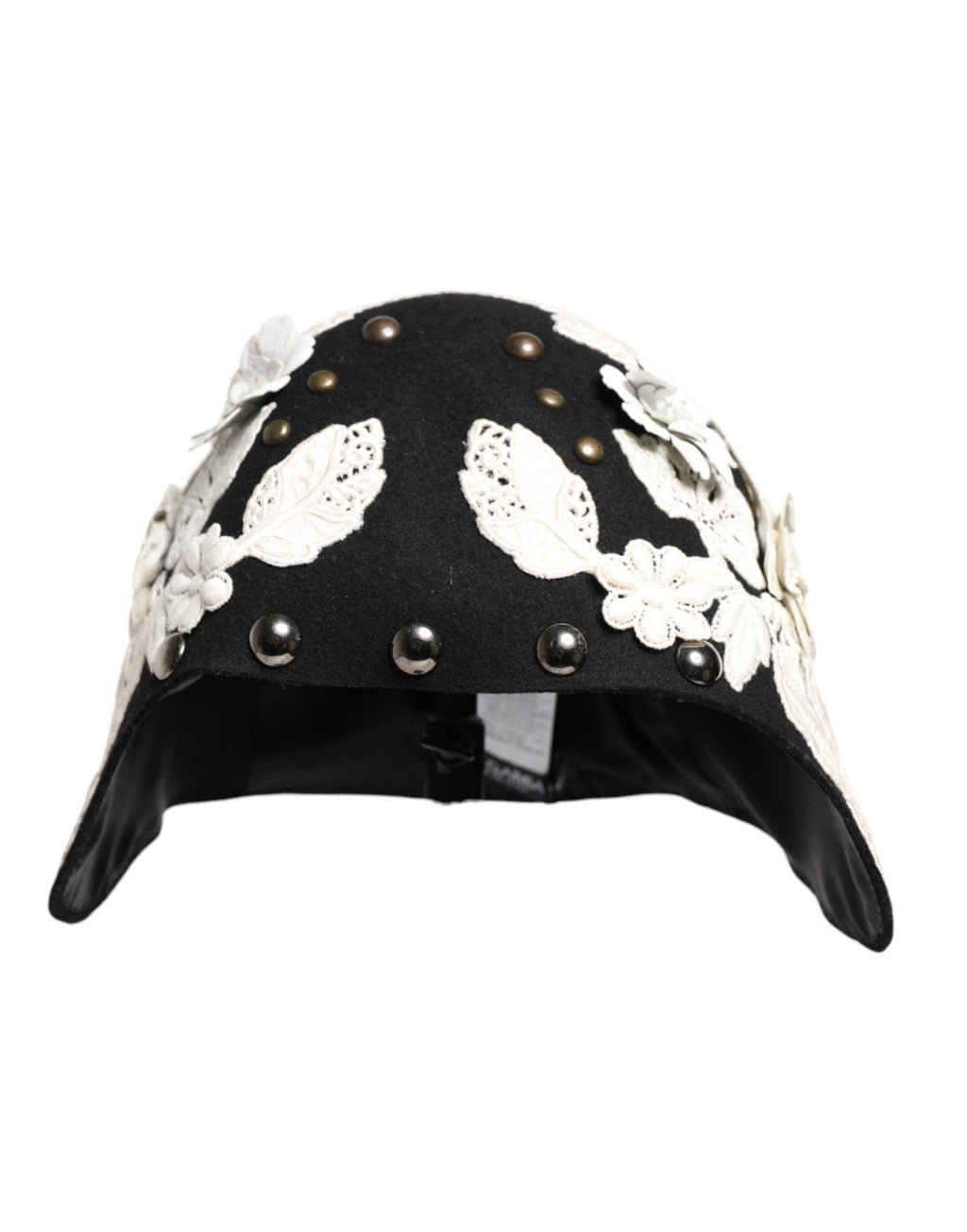 Dolce & Gabbana Black Wool White Floral Gold Leaf Cloche Hat