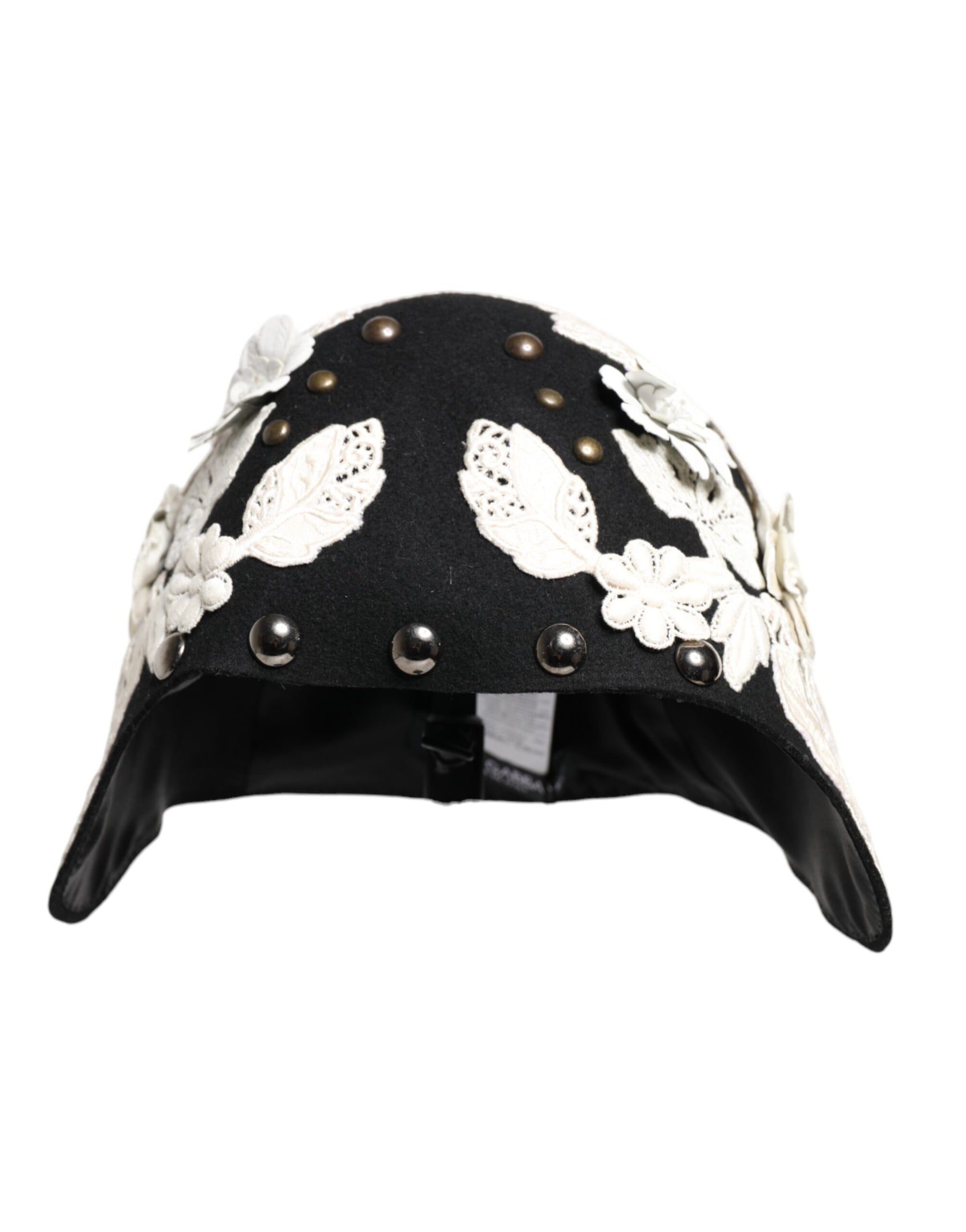 Dolce & Gabbana Black Wool White Floral Gold Leaf Cloche Hat | Regal Royce