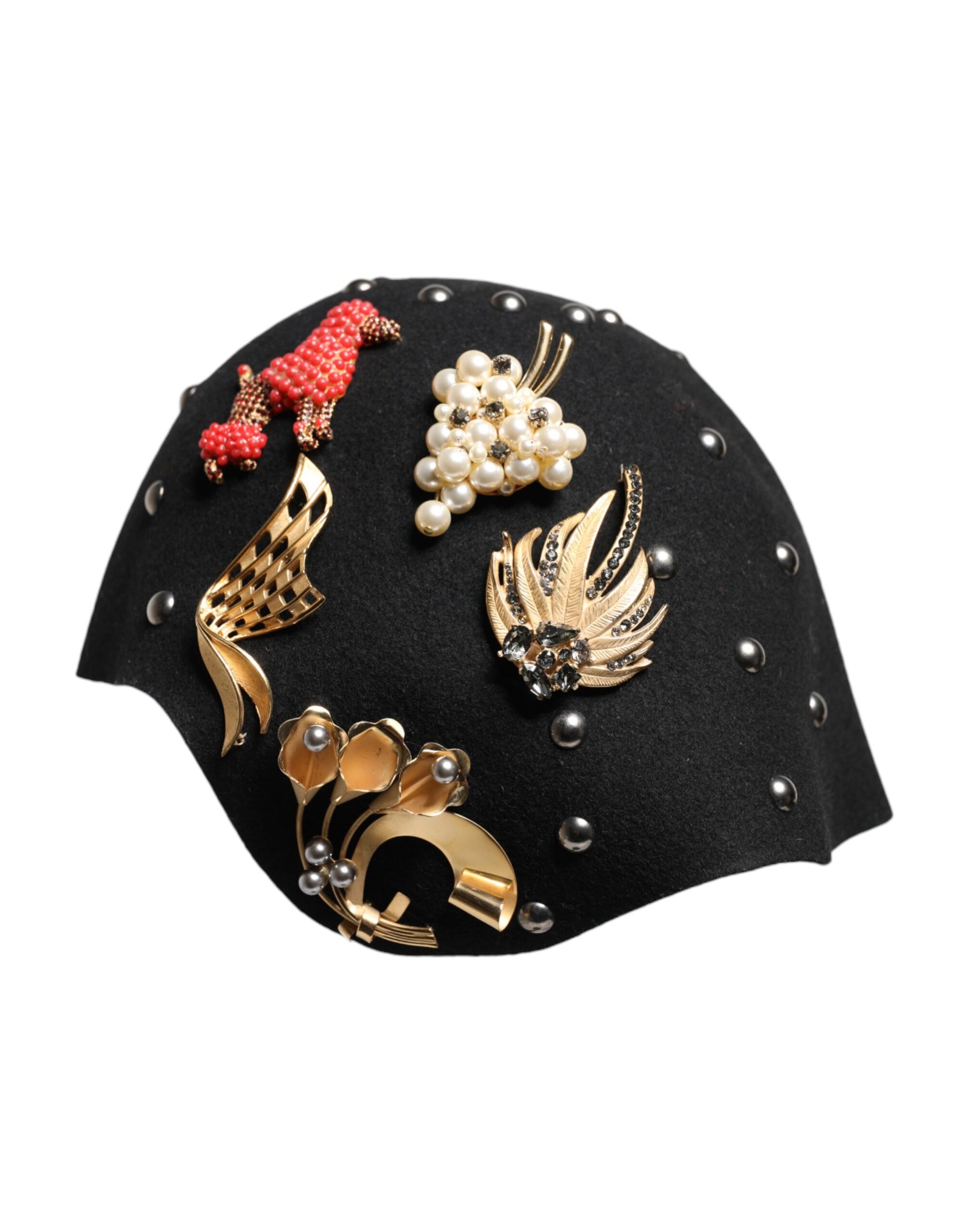 Dolce & Gabbana Black Wool Multicolor Embellished Cloche Hat | Regal Royce