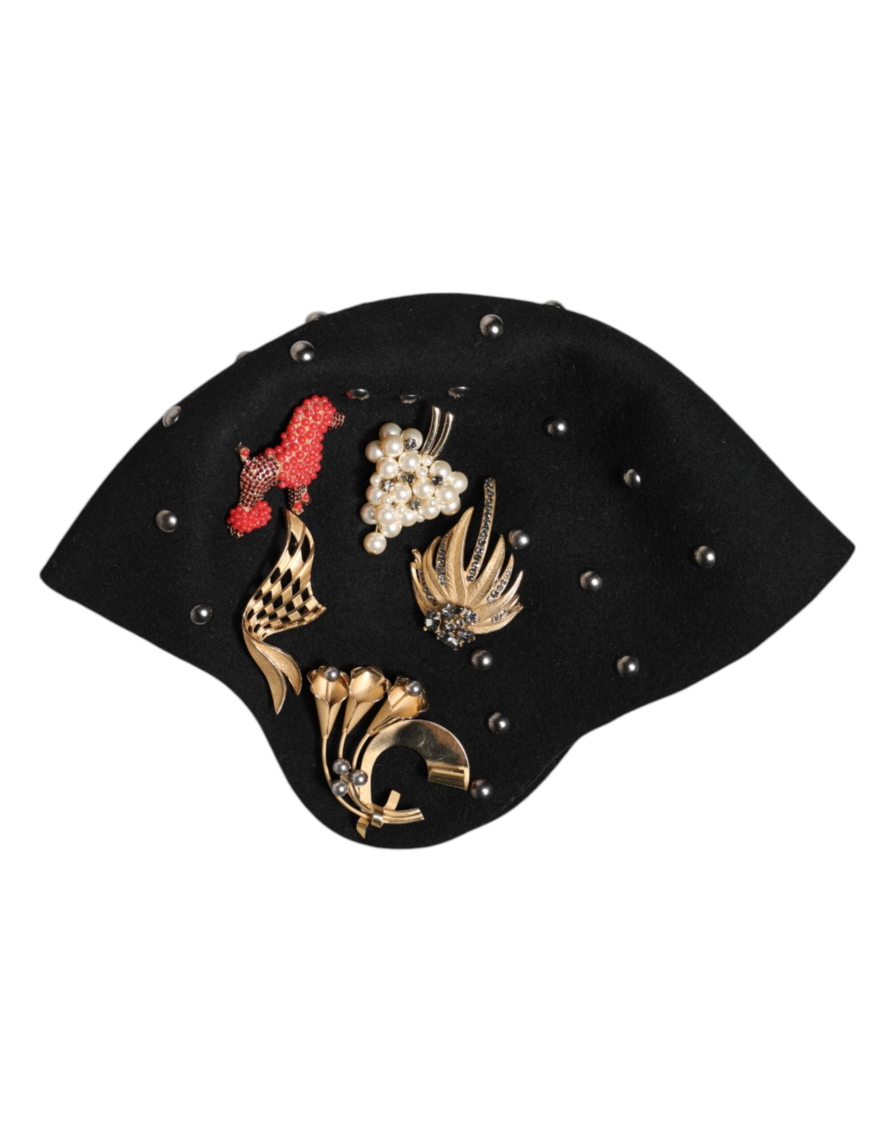 Dolce & Gabbana Black Wool Multicolor Embellished Cloche Hat | Regal Royce