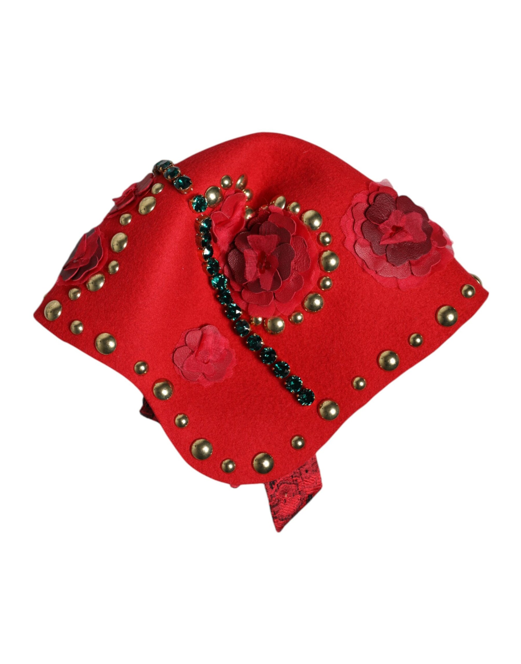 Dolce & Gabbana Red Crystal Gold Roses Brooch Embellished Hat | Regal Royce