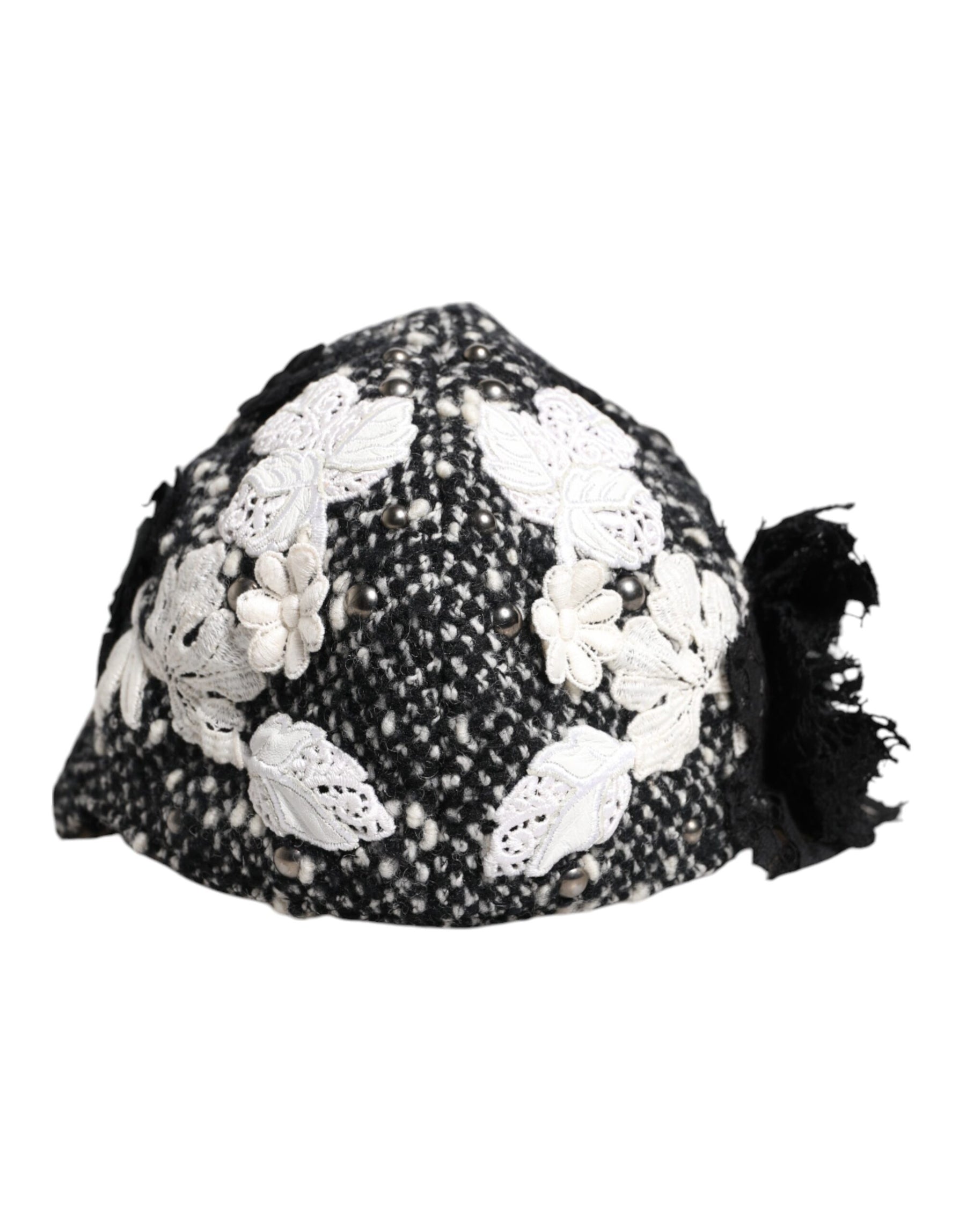 Dolce & Gabbana Black Wool White Floral Embellished Cloche Hat | Regal Royce