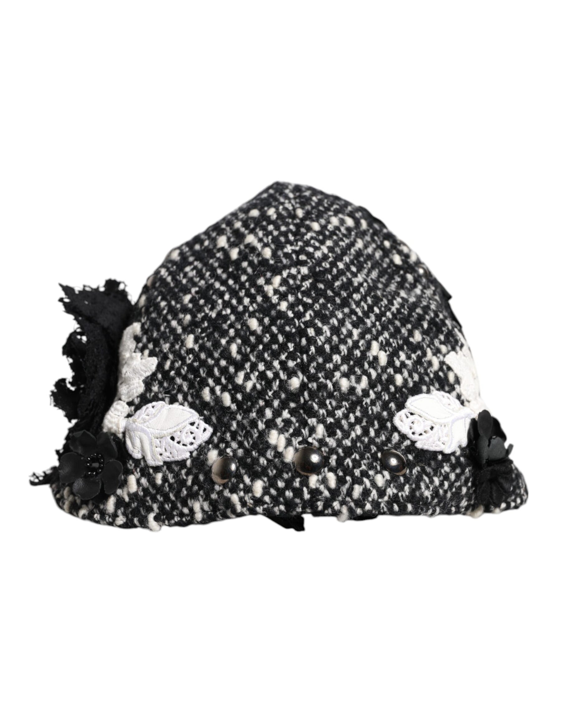 Dolce & Gabbana Black Wool White Floral Embellished Cloche Hat | Regal Royce