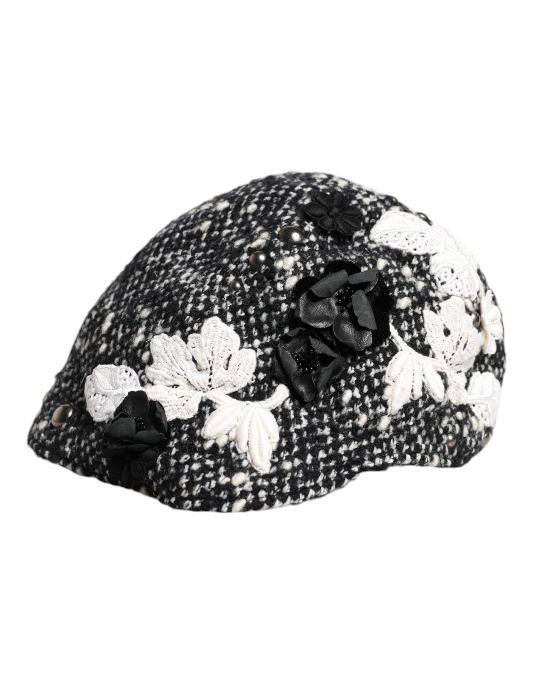 Dolce & Gabbana Black Wool White Floral Embellished Cloche Hat | Regal Royce