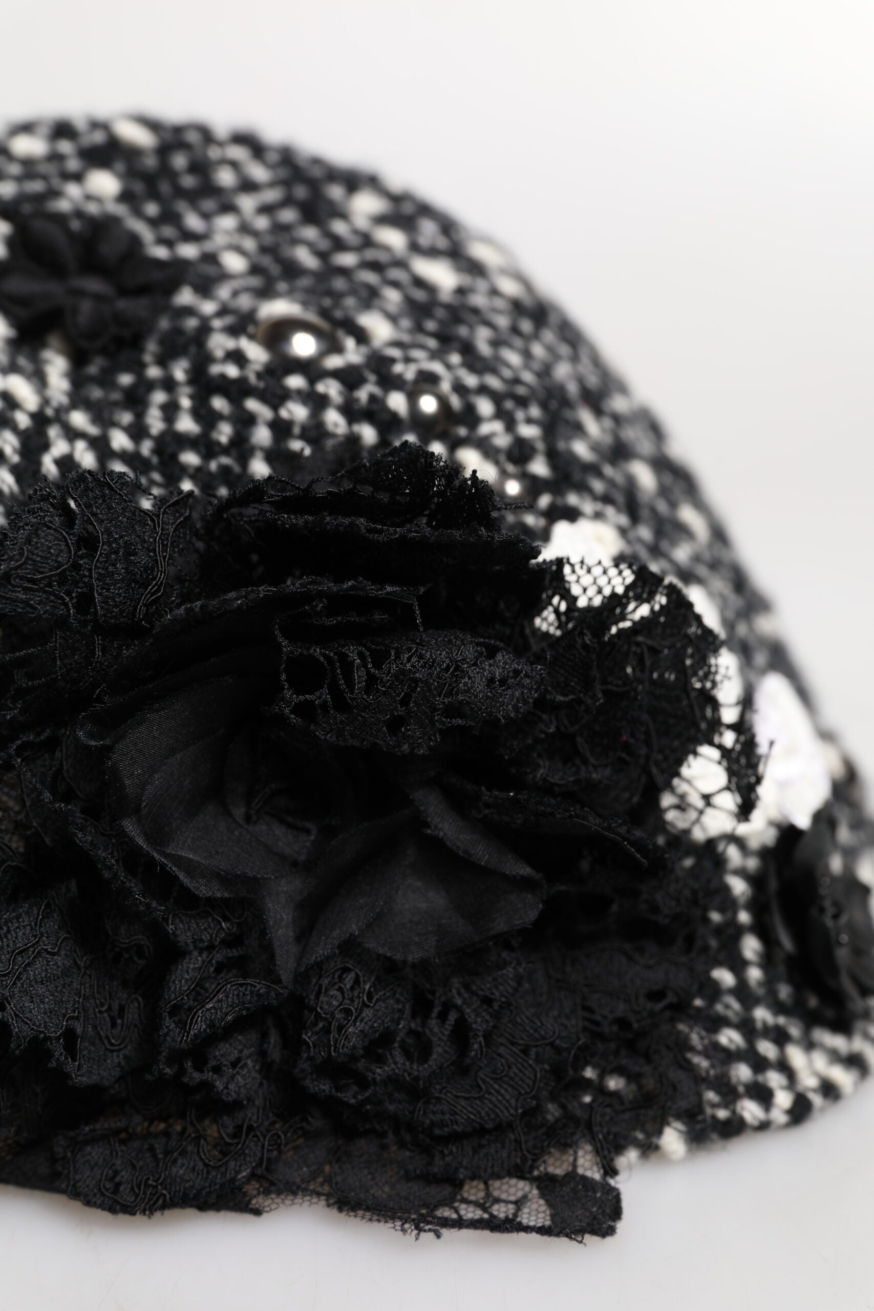 Dolce & Gabbana Black Wool White Floral Embellished Cloche Hat | Regal Royce