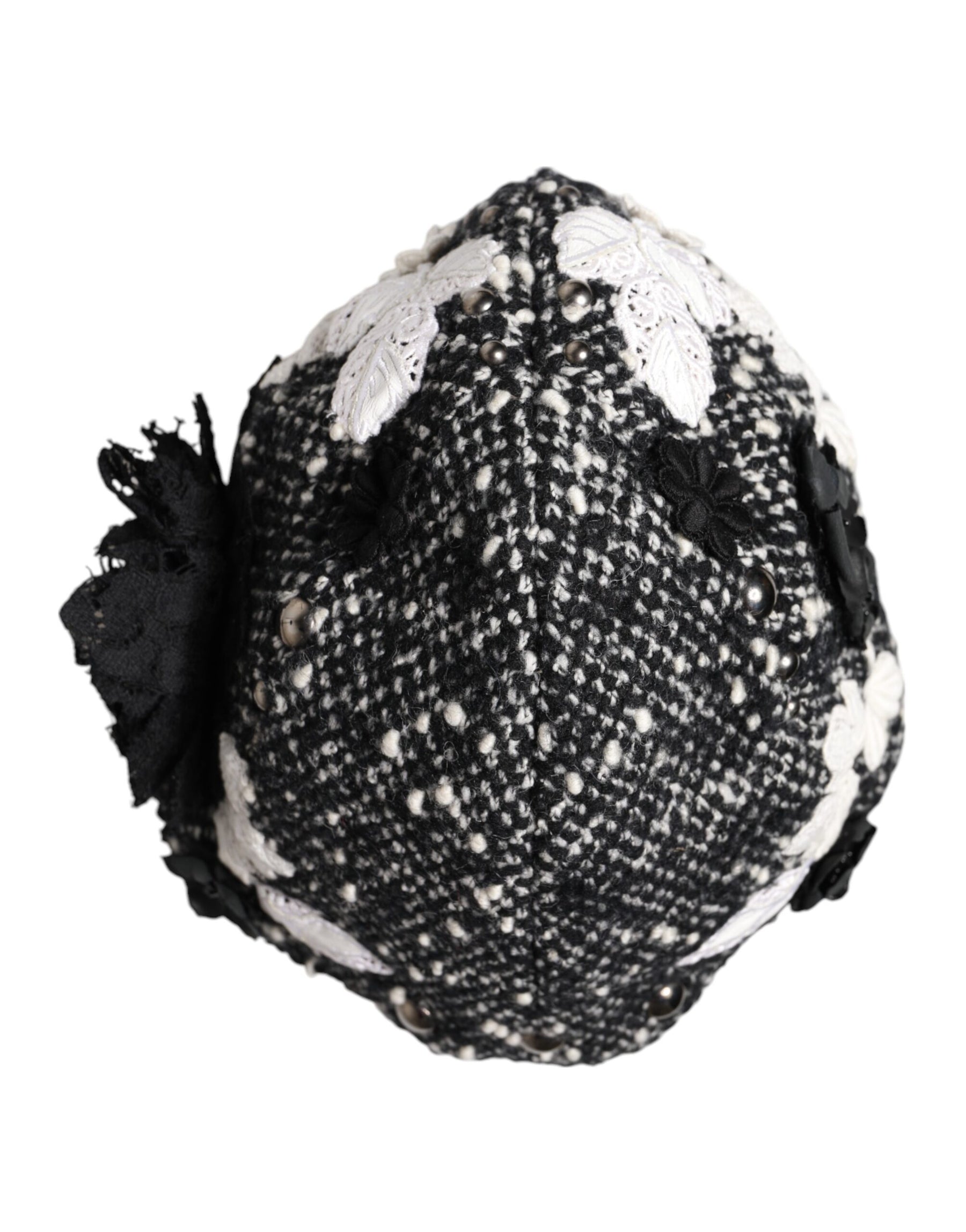 Dolce & Gabbana Black Wool White Floral Embellished Cloche Hat | Regal Royce