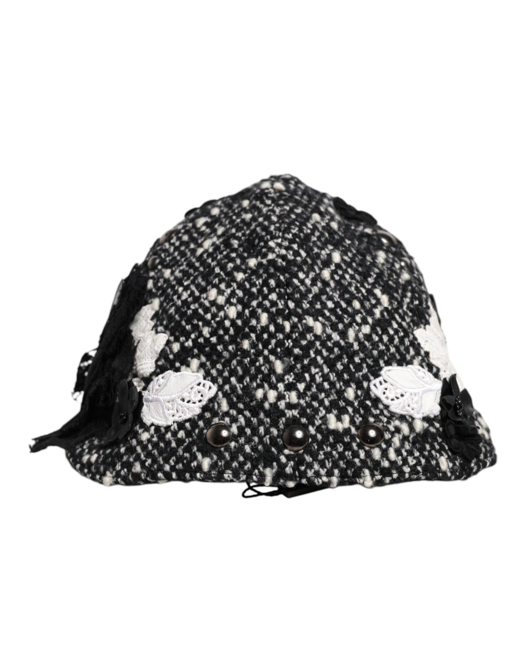 Dolce & Gabbana Black Wool White Floral Embellished Cloche Hat | Regal Royce