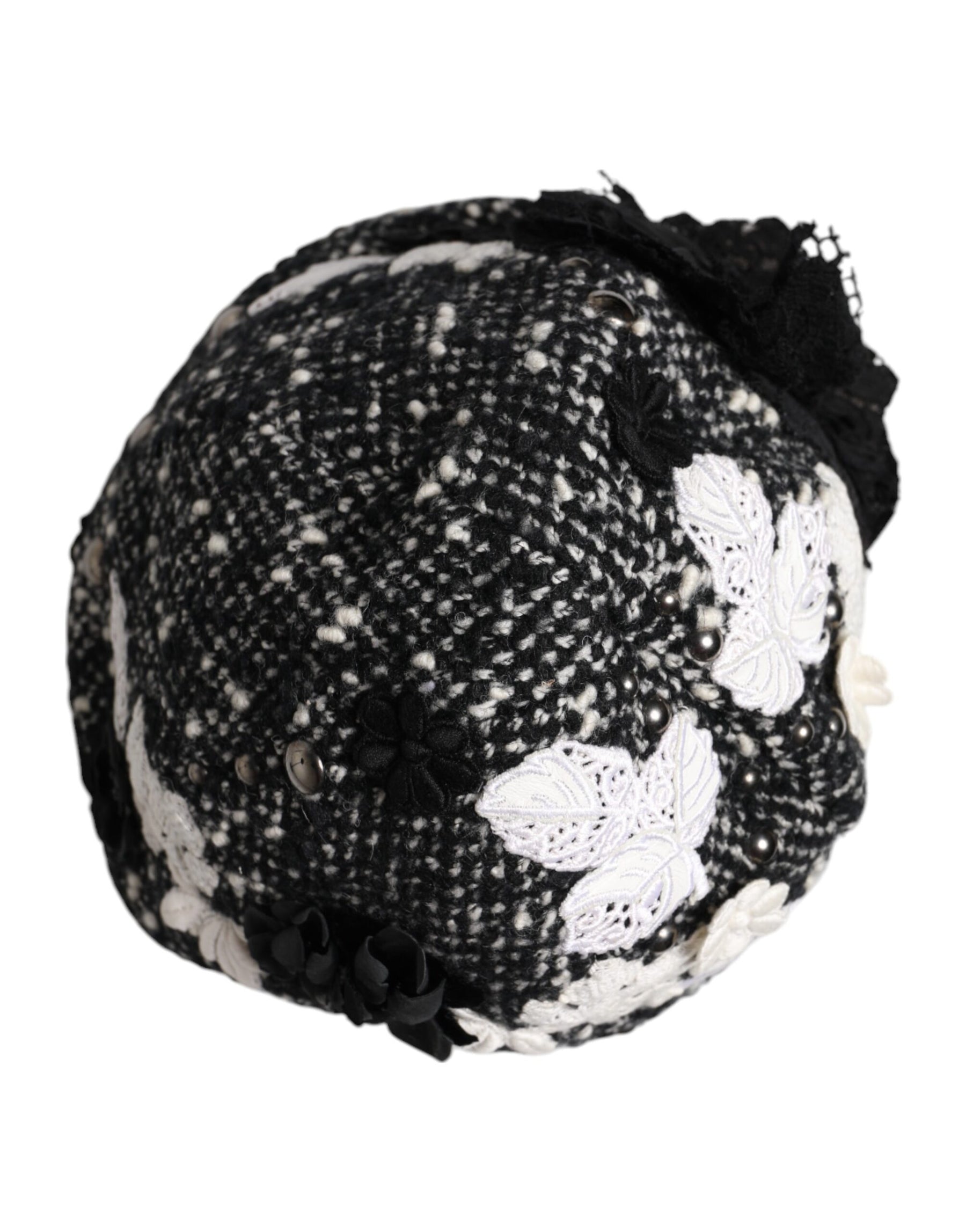 Dolce & Gabbana Black Wool White Floral Embellished Cloche Hat | Regal Royce