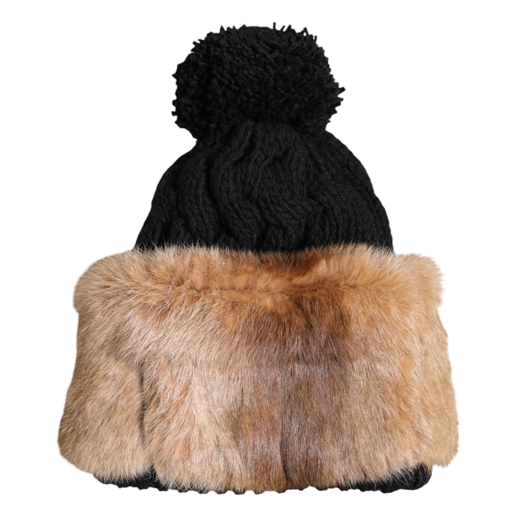 Dolce & Gabbana Black Brown Dyed Rabbit Real Fur Winter Beanie Hat | Regal Royce