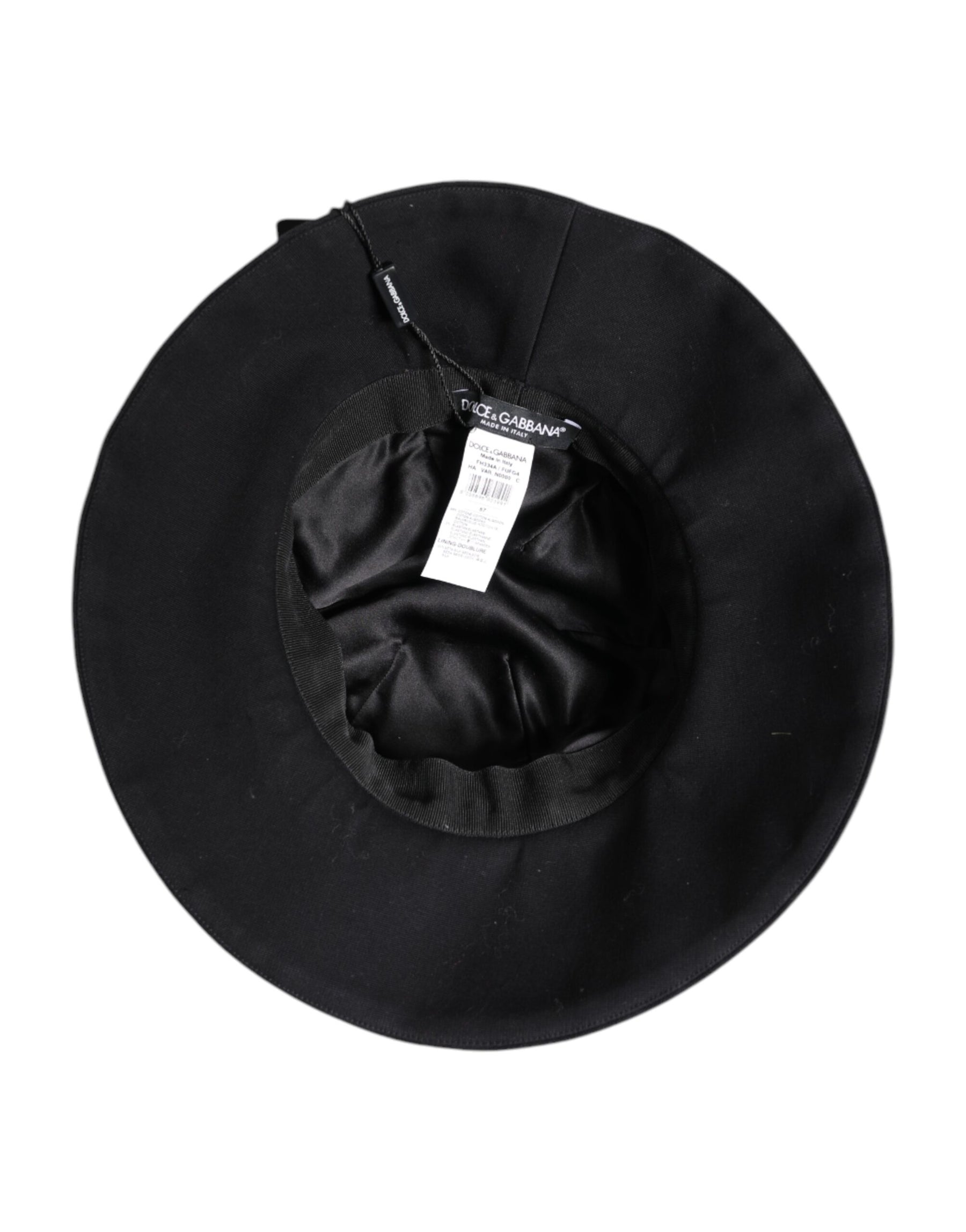 Dolce & Gabbana Black Cotton Wide Brim Bucket Hat | Regal Royce