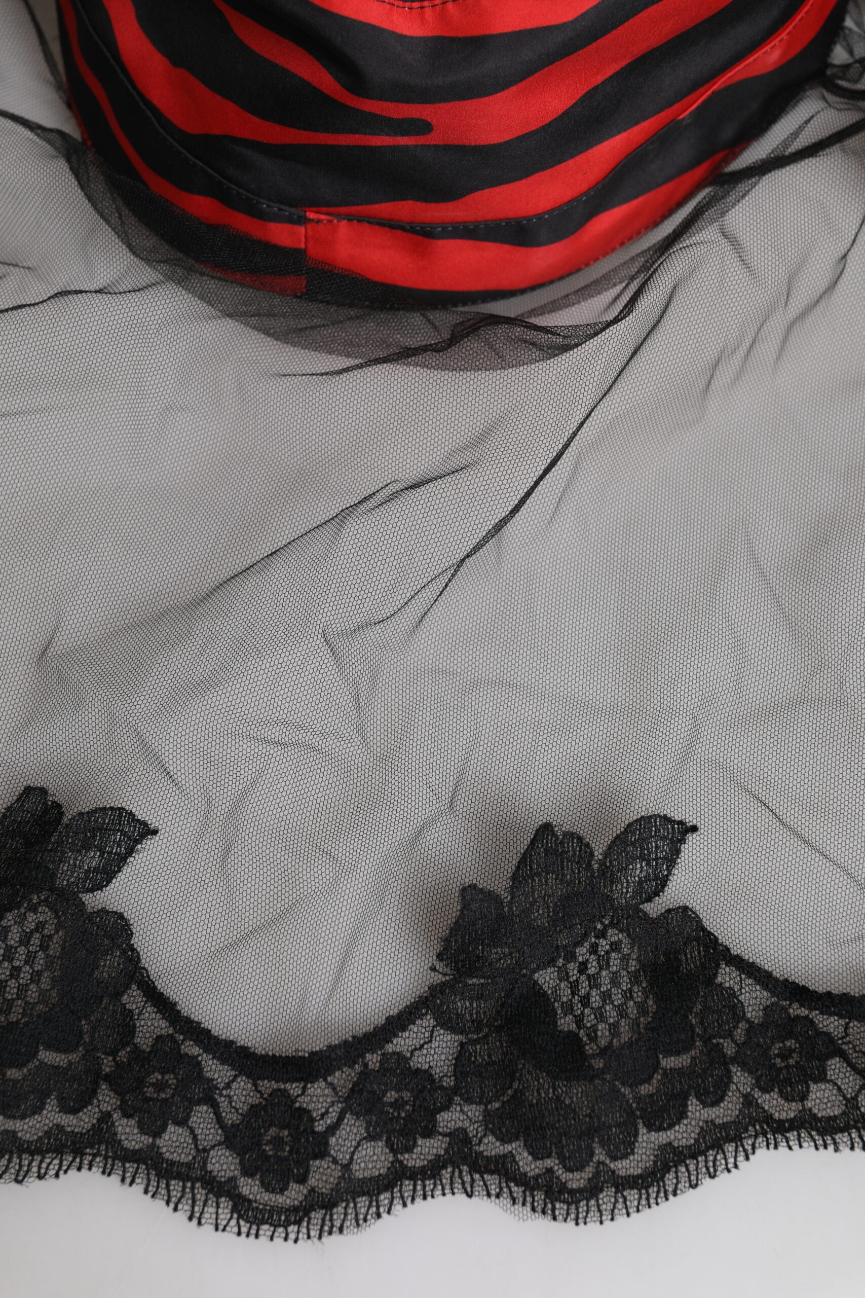 Dolce & Gabbana Black Red Stripes Lace Tulle Bucket Hat | Regal Royce