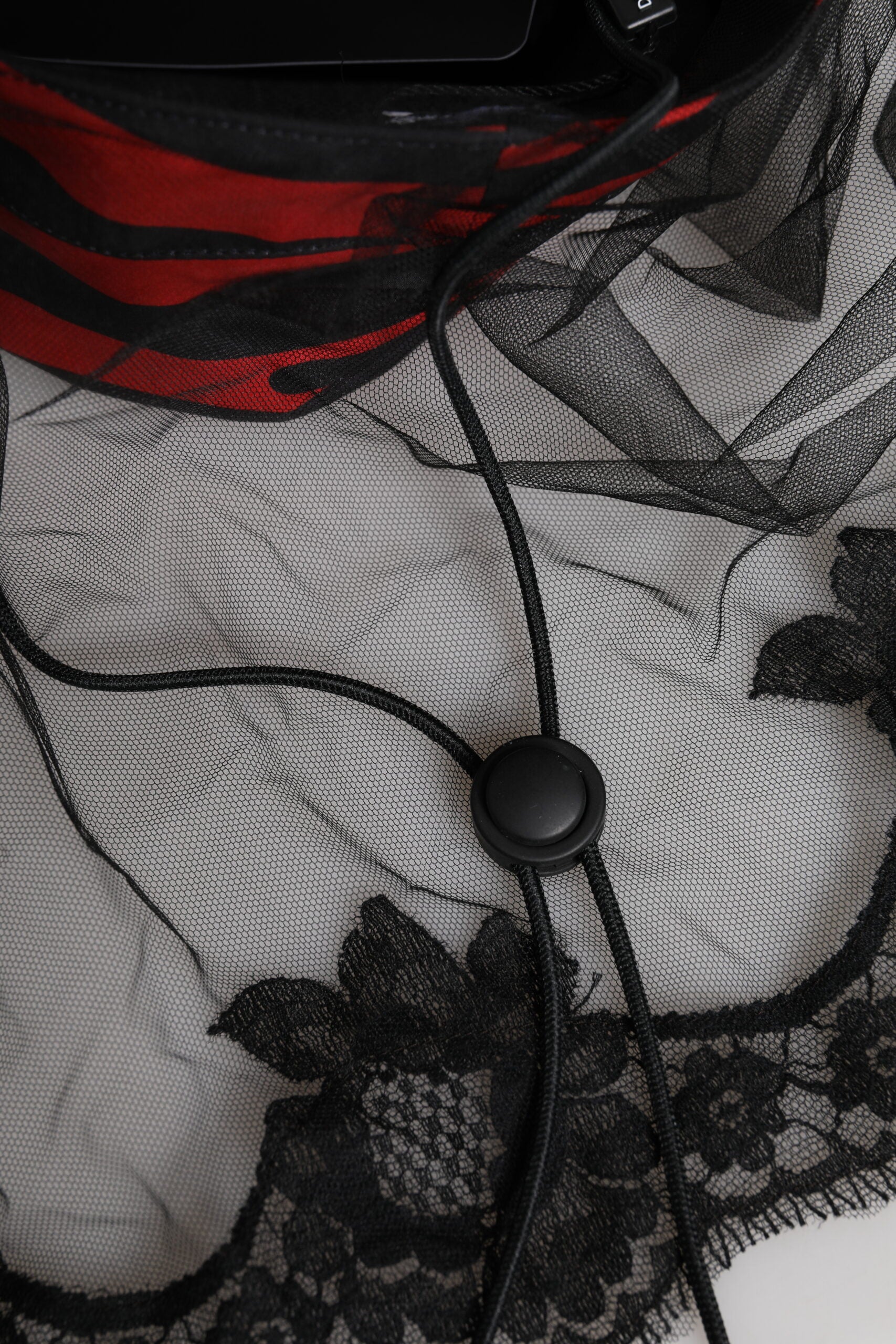 Dolce & Gabbana Black Red Stripes Lace Tulle Bucket Hat